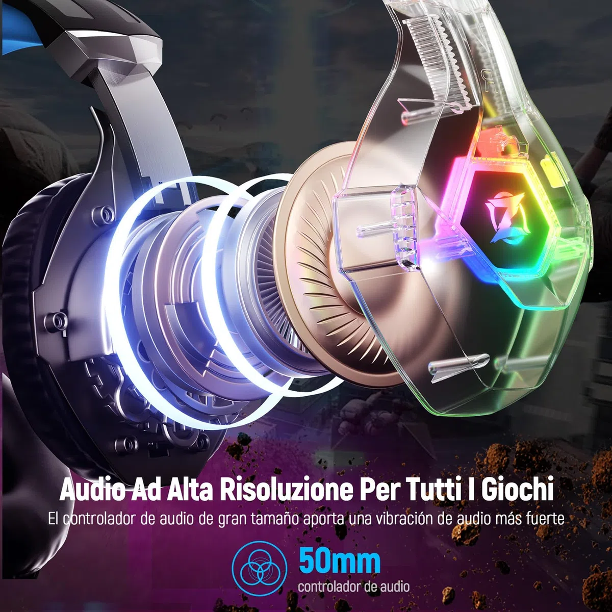 Ozeino Cascos Gaming, Auriculares Gaming con Micrófono Rotatorio, Luz RGB, Premium Stereo, Orejeras Ligero Cómodo, para Ps4 Ps5 Xbox PC Switch Tableta Laptop