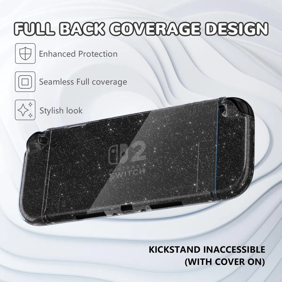 PlayVital Funda Protectora Transparente para Nintendo Switch 2 (2025) - Carcasa Rígida Dockable con Soporte Plegable y Tapas para Joysticks, Protector Antigolpes para Switch 2 (Plateado Brillante)