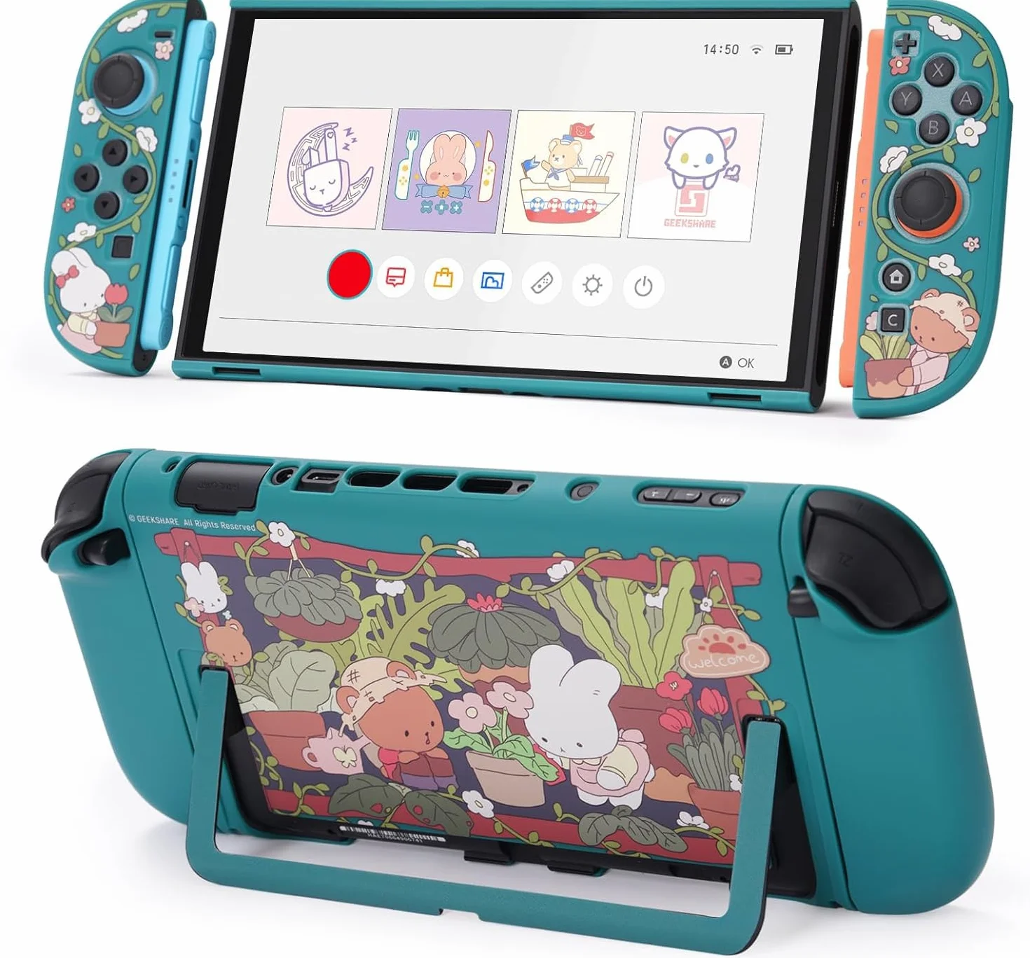 GeekShare Funda acoplable Kawaii para Switch 2, diseño antiarañazos y de absorción de golpes, con diseño de conejito