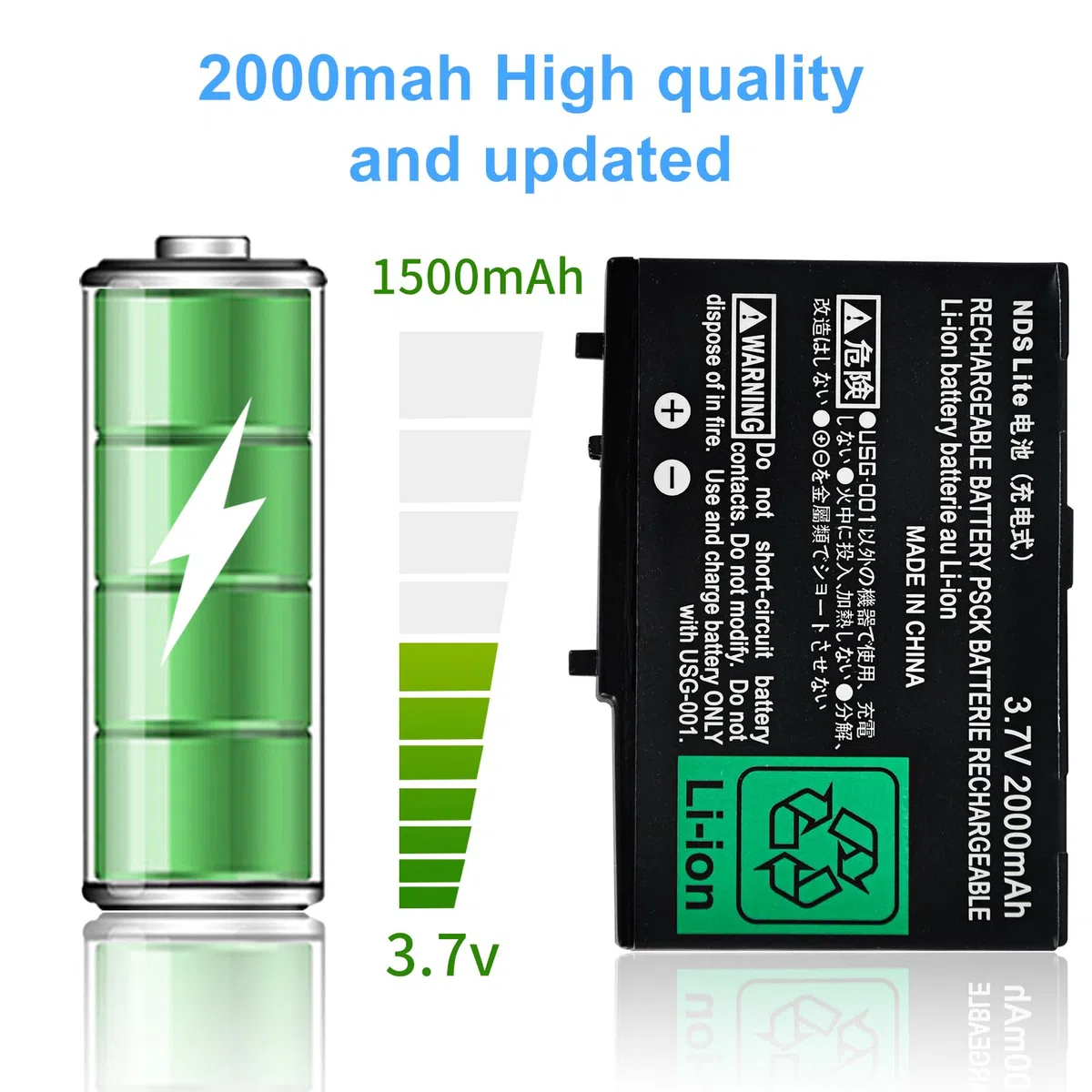 Batería para Nintendo DS Lite NDS Lite, 2000 mAh, USG-003, batería recargable de iones de litio de 3,7 V, repuesto para Nintendo DSL NDSL, no para DSi, DSi XL, DSi LL