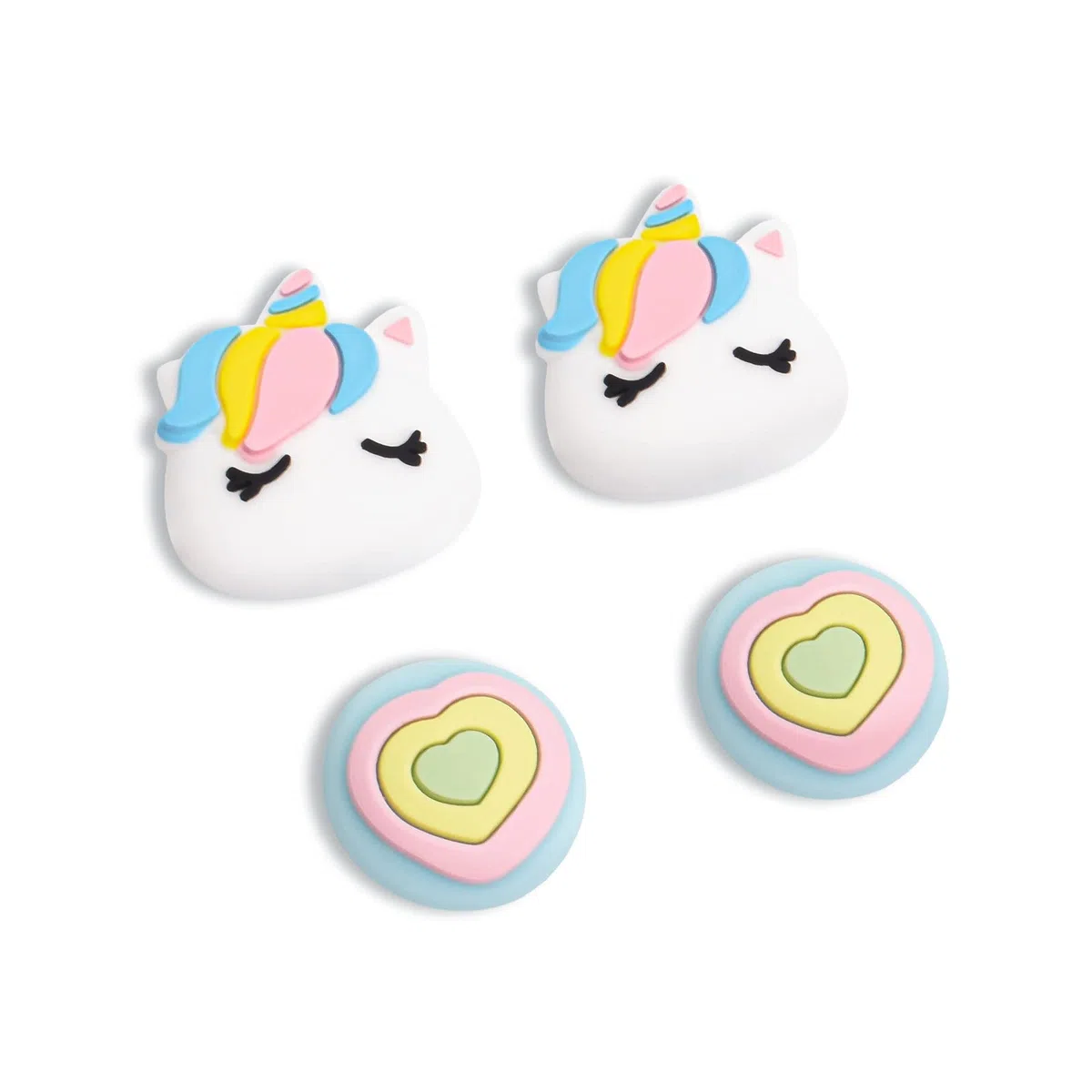 DLseego Cute Pony & Love Heart - Tapas de agarre para el pulgar para Switch Lite/OLED, tapas de botón de silicona suave, cubierta protectora analógica Joy Con Stick, arcoíris (4 piezas)