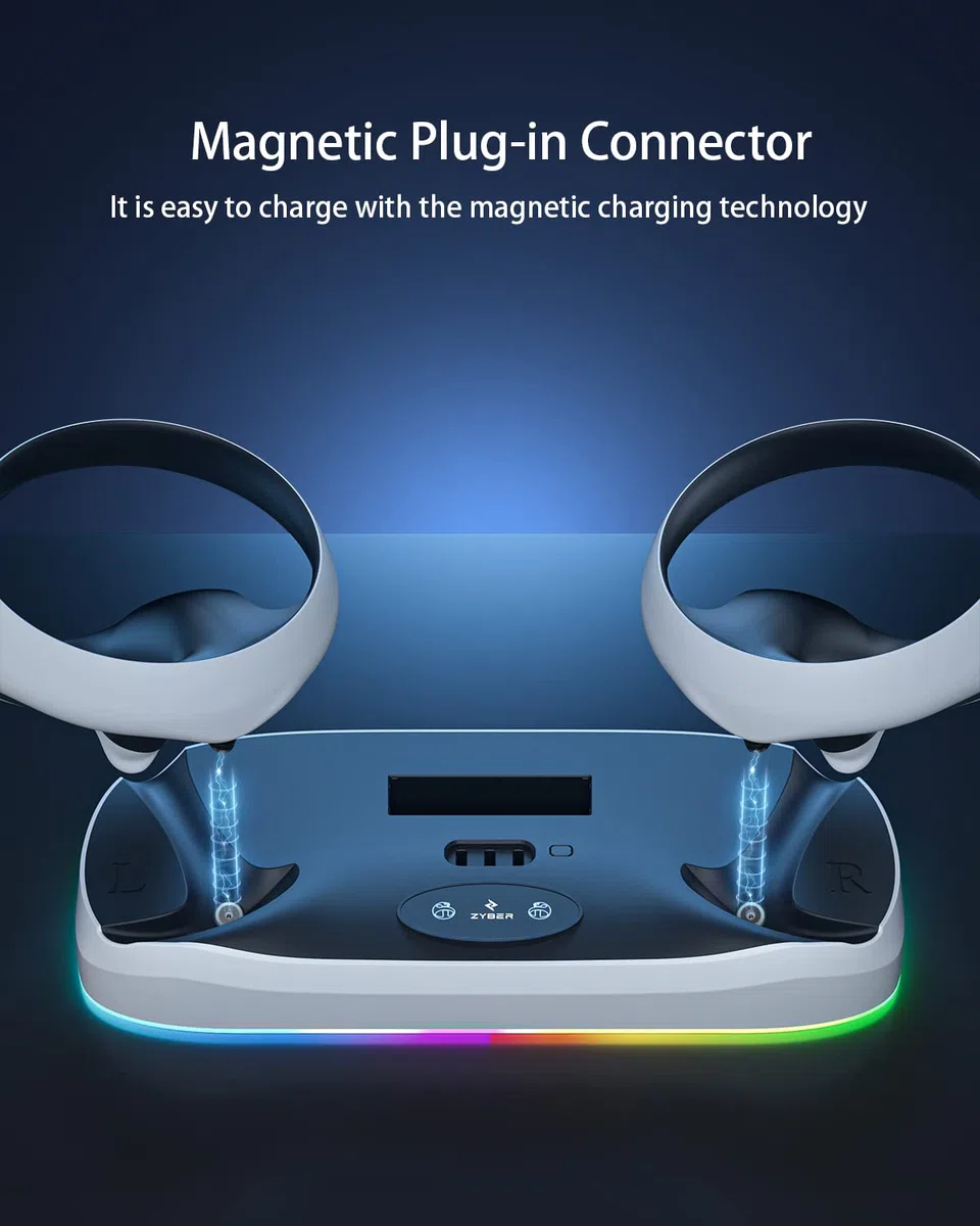 ZYBER Estación de carga para controlador PSVR2, conector de carga magnético para PS5 VR2 con soporte de base de carga LED para Playstation5 VR2, base de soporte de visualización de auriculares PSVR