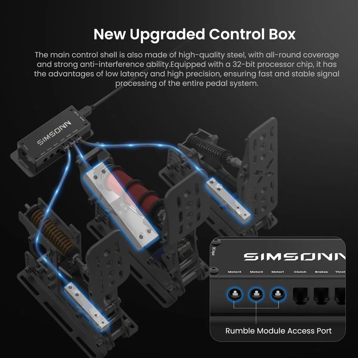 SIMSONN Plus X Sim Racing Pedal, pedales de carreras, simulador de carreras de PC, celda de carga, Pedal hidráulico HE Soporte reactor háptico (Plus X-P3-H3-Plate)