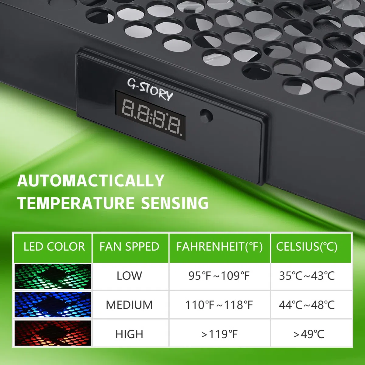G-STORY Ventilador para Xbox Serie X con velocidad automática del ventilador ajustable por temperatura, pantalla LED,3 velocidades 1500/1750/2000RPM (140MM)(Negra)
