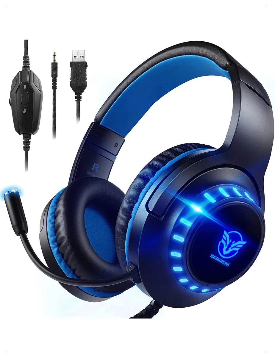 Pacrate Cascos Gaming para PS4/PS5/Xbox One/Nintendo Switch/PC, Auriculares Gaming con Microfono Cascos PS4, Cascos Gamer, Azul