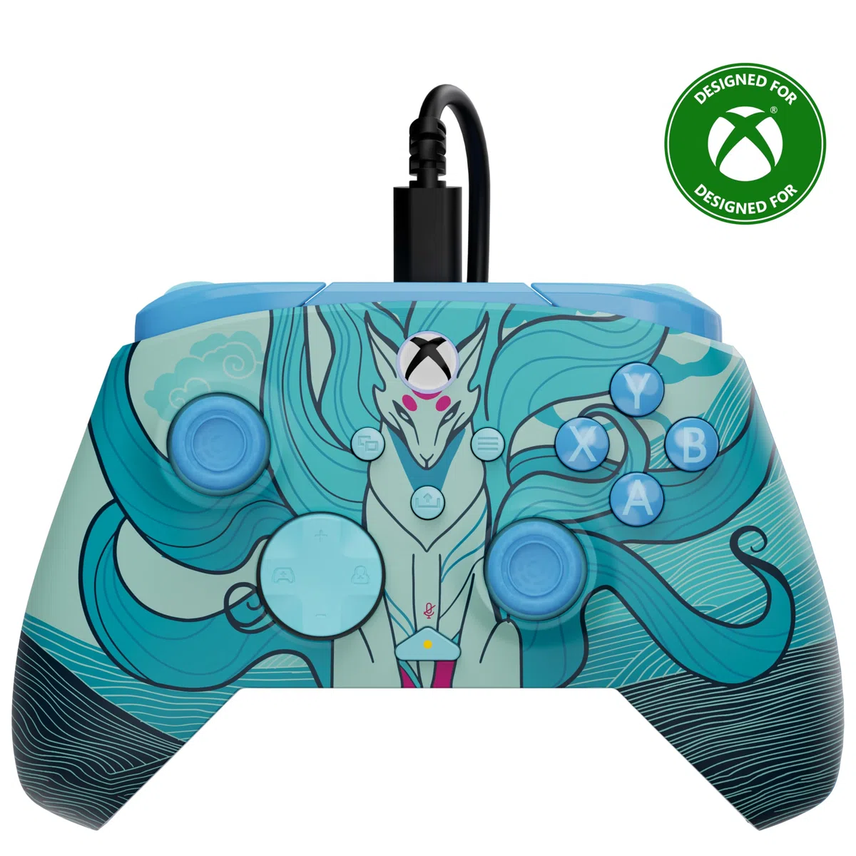Turtle Beach Rematch Advanced Brillo Blue Kitsune Mando de juego con cable. Con licencia para Xbox con botones reemplazables, gatillos ultracortos y controles de Audio