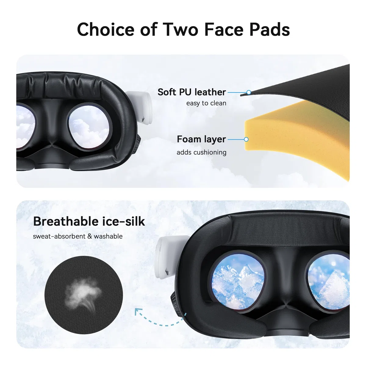 AMVR FC4A Face Cover Pad interfaz Facial Compatible con los accesorios Meta/Oculus Quest 3, cojín de seda de hielo con diseño de ventilación, para Halo Head Strap with Fan (no Compatible con Quest 3S)