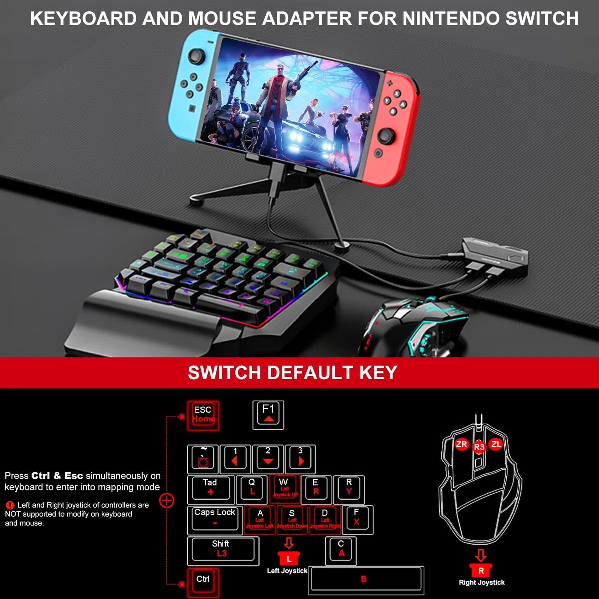 Arvin - Adaptador de Teclado y Mouse para Nintendo Switch, Xbox Series/Xbox One/Xbox 360, PS3/PS4, Adaptador de Interruptor de Teclado y convertidor de Mouse Compatible con asignación de Teclas