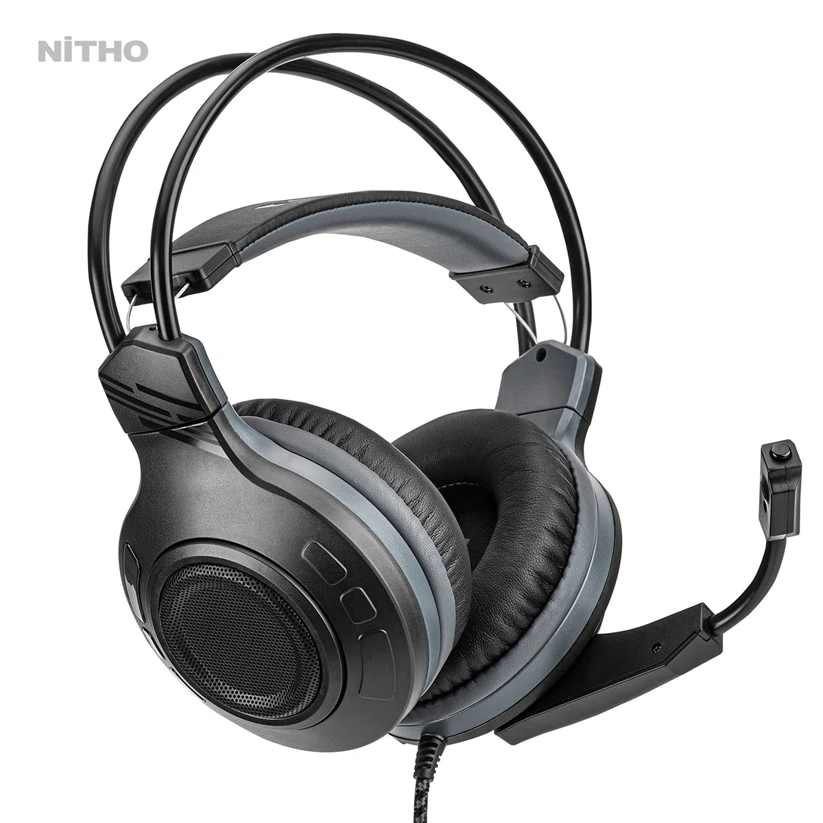 NITHO Atlas Auriculares Gaming Over-Ear – Controladores de 50 mm, Micrófono Flexible, Sonido Estéreo – Incluye Cable en Y – Jack 3.5 mm – PC/PS4/PS5/Xbox/Móvil – Negro