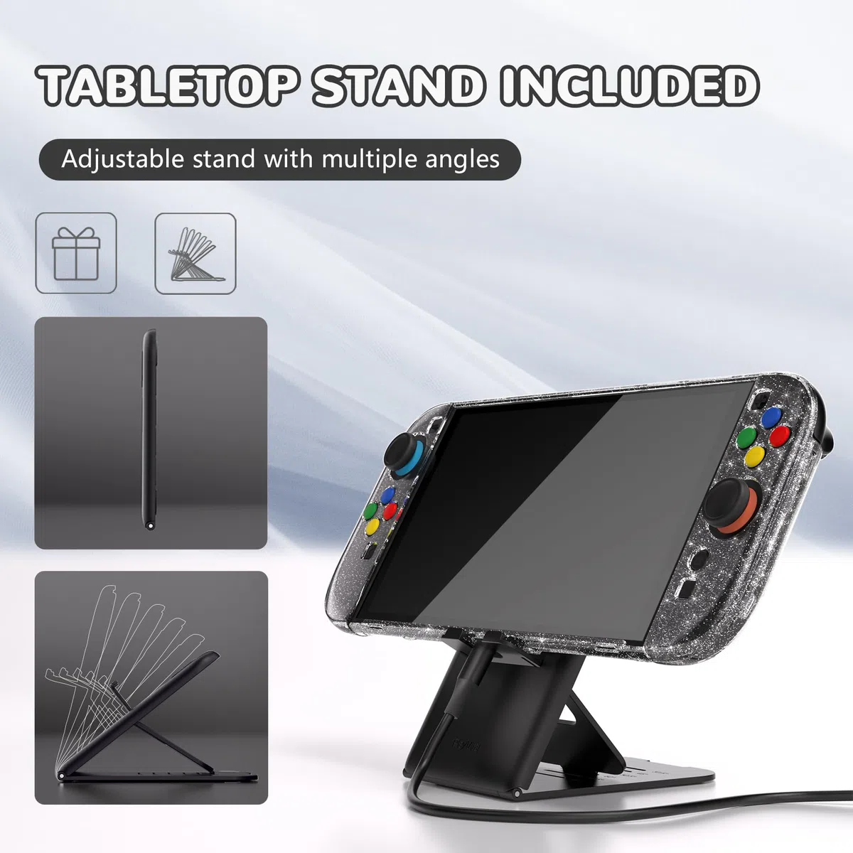 PlayVital Funda Protectora Transparente para Nintendo Switch 2 (2025) - Carcasa Rígida Dockable con Soporte Plegable y Tapas para Joysticks, Protector Antigolpes para Switch 2 (Plateado Brillante)