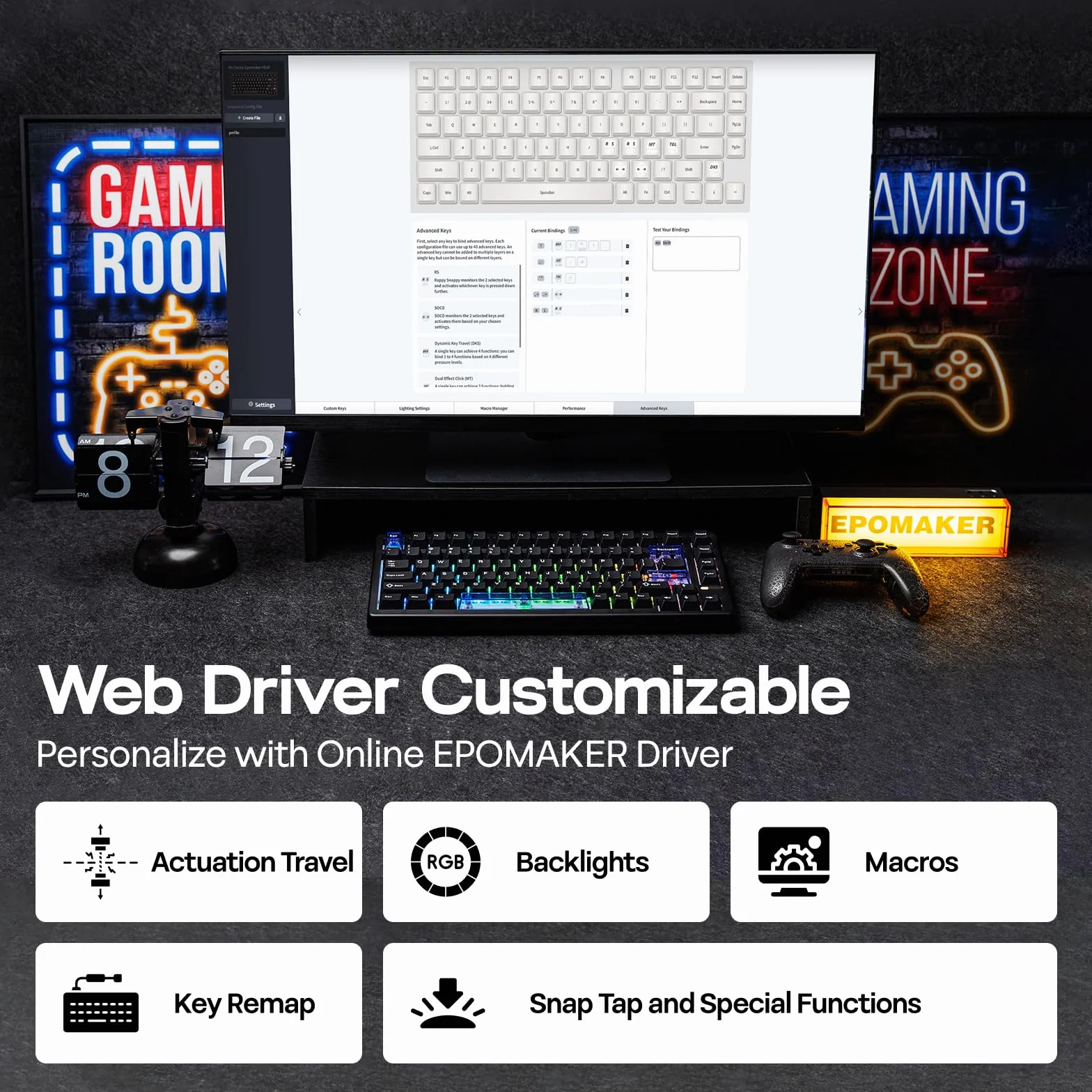 EPOMAKER HE80 Teclado para Juegos con Hall Effect, Sondeo de 8000Hz y Escaneo de 32K,Gasket Suave,DKS,SOCD, RGB,Hot-Swappable,Teclado Mecánico con Cable para PC y Mac (Negro, Magnetic Linear Switch)