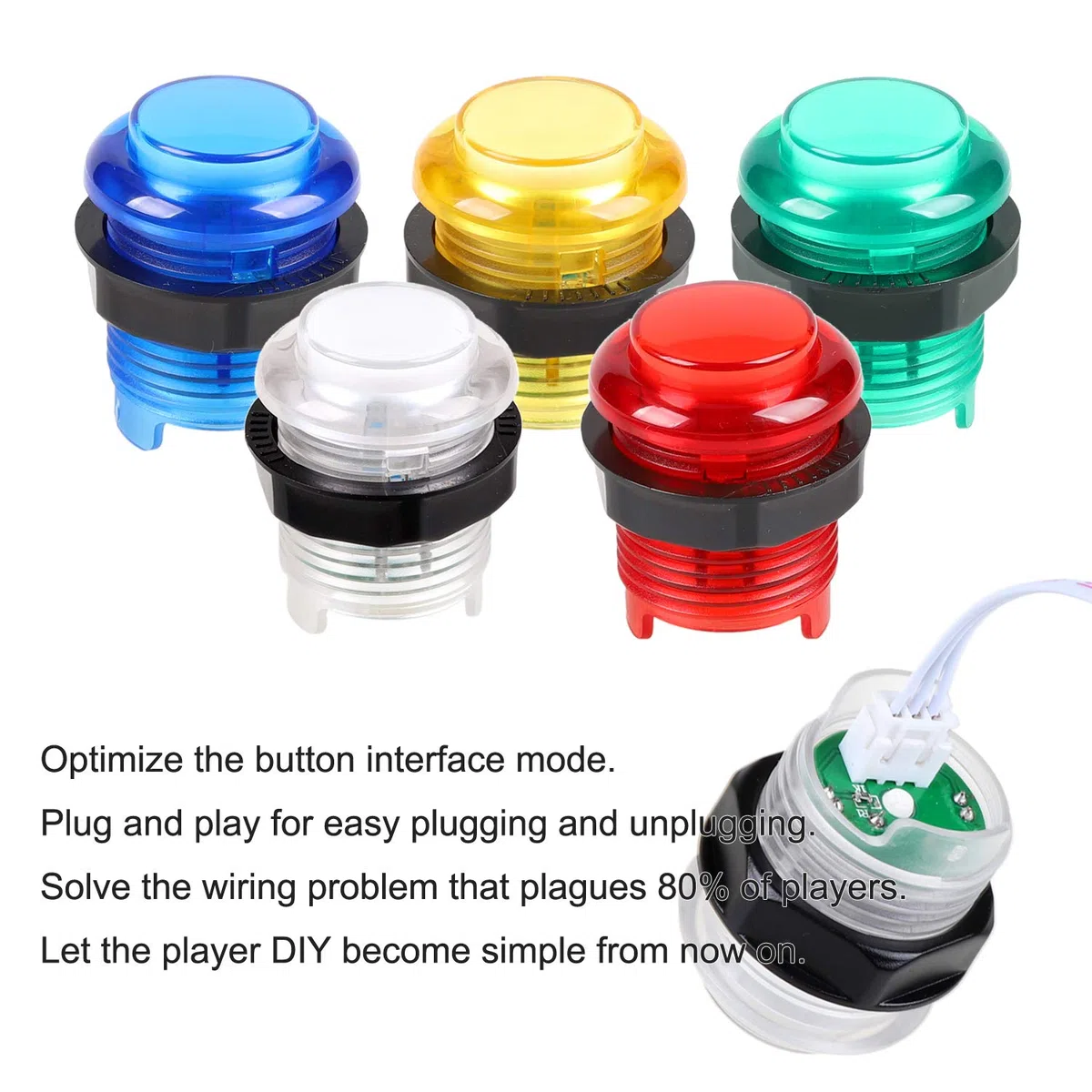 EG STARTS 4 Player Classic DIY Arcade Joystick Kit Parts USB Encoder para PC Juegos de controles 4/8 Way Stick 5V led Botones iluminados para videojuegos Consolas Mame Raspberry Pi y 4 colores