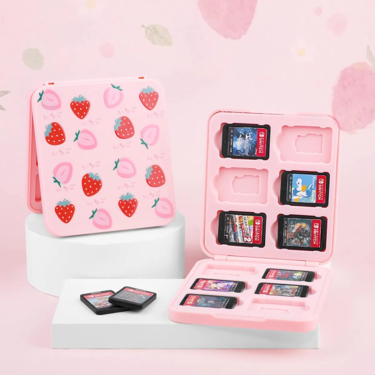 RHOTALL Bonita funda de transporte de fresa para Nintendo Switch, funda de viaje portátil rígida para accesorios de Switch con carcasa protectora, correa para el hombro, funda para tarjetas de juego,