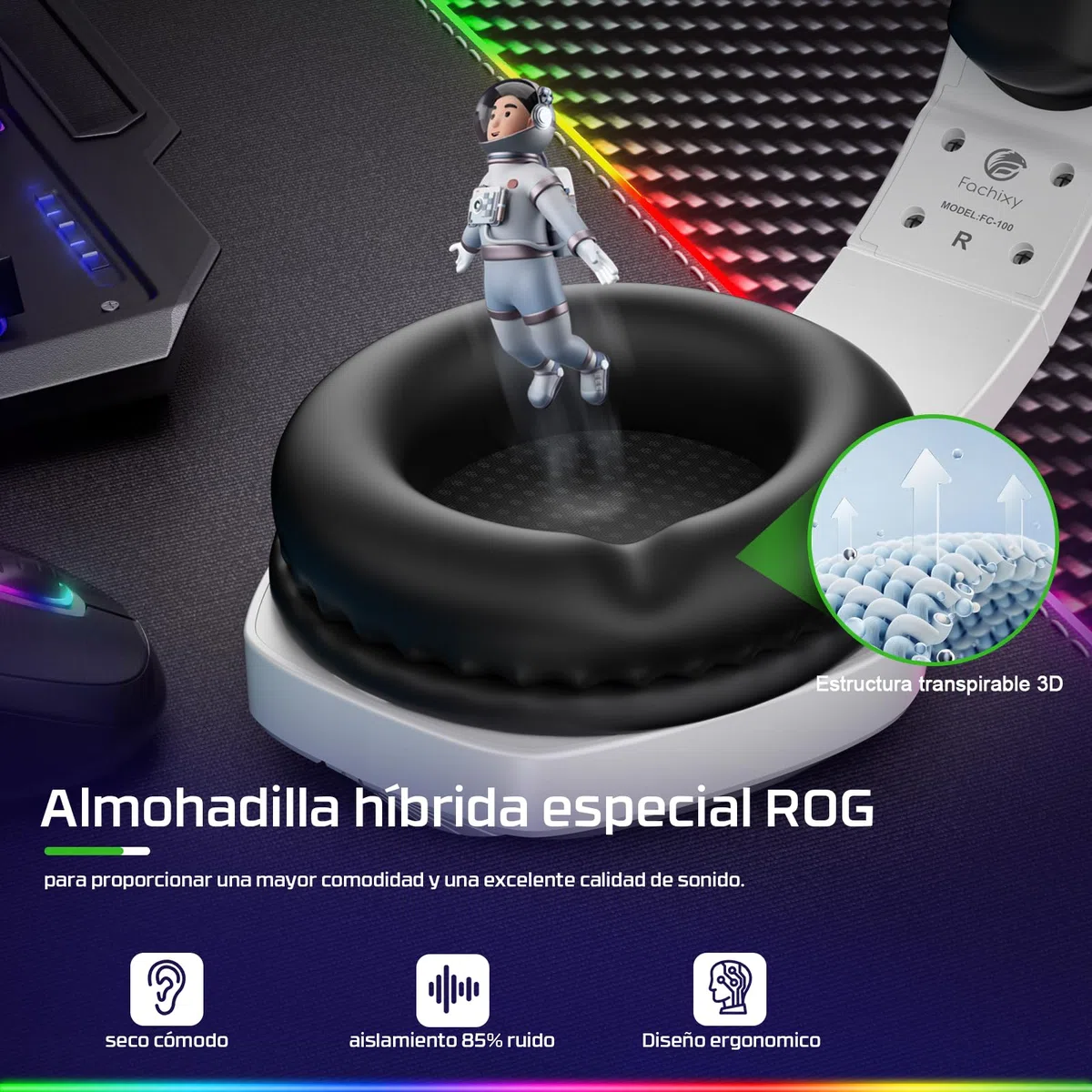 Fachixy FC100 Cascos Gaming para PS4/PS5/PC/Xbox One/Switch, Auriculares Gaming Cancelación de Ruido, Cascos con Microfono Estéreo Sonido, Cascos PS4 con 3.5mm Jack con Luz RGB