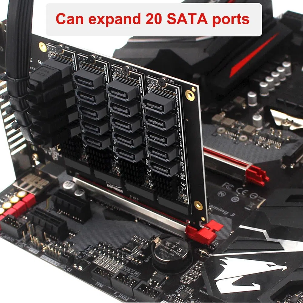 POFET Adaptador NVME a SATA M.2 a SATA convertidor de 5 puertos con radiador de aluminio JMB585 chip compatible con función PM