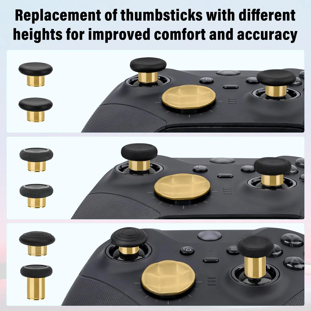 13 in 1 Metal Thumbsticks for Xbox Elite Controller Series 2 Accessories, Replacement Magnetic Buttons Kit Includes 6 Metal Plating Joysticks, 4 Paddles, 2 D-Pads, 1 Adjustment Tool (Chrome Gold)