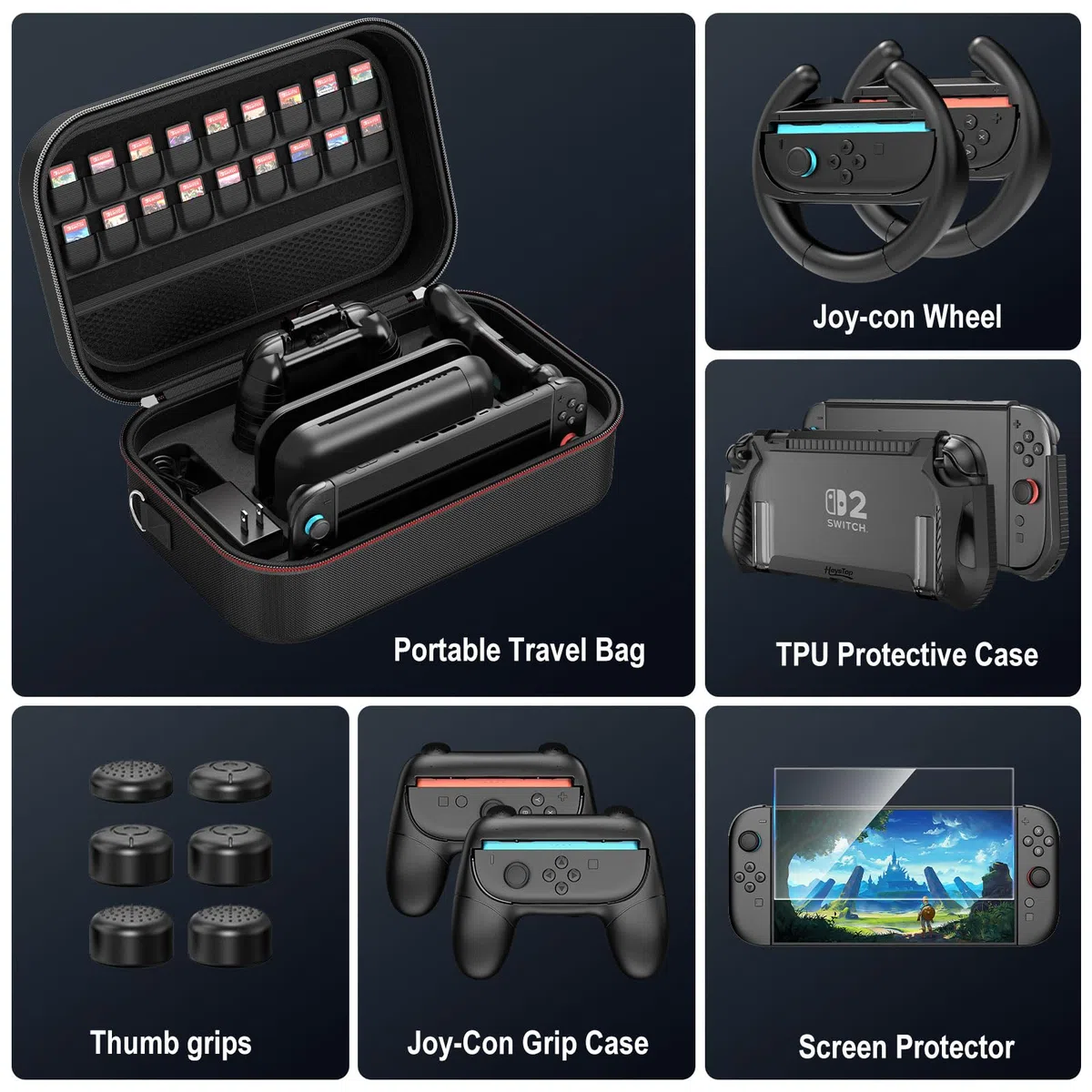 HEYSTOP Funda para Nintendo Switch 2 Paquete de Accesorios con Carcasa Protectora para Switch 2 Película Templada para Switch 2,Volante de Carreras y Funda de Joycon para El Mando de Nintendo Switch 2
