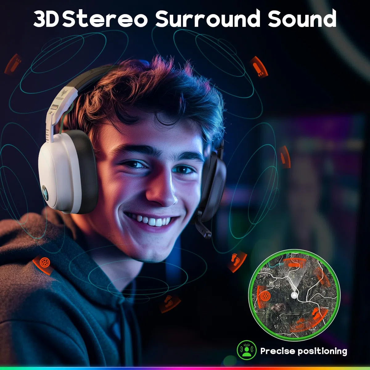 WESEARY WG3 Cascos Gaming Inalambricos, Auriculares Gaming Inalambricos de 2.4G para PS5, PS4, PC, Switch, Sonido Estéreo Auriculares con Microfono, Cascos PS5 con Luz RGB, Duración 50Hr+