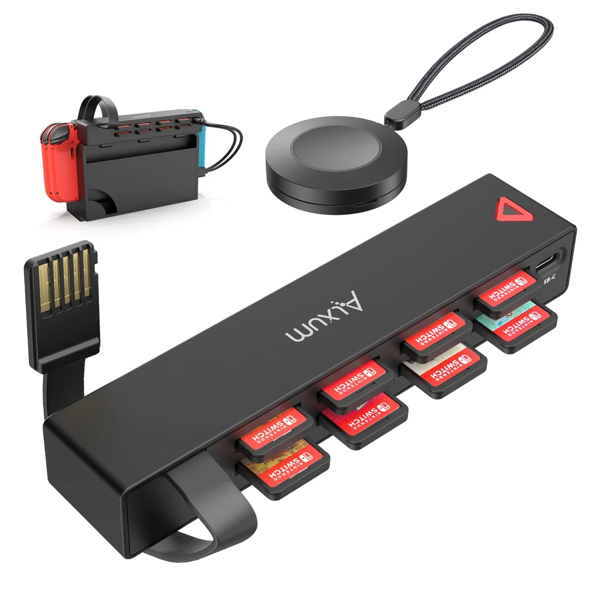 Alxum Switch Lector de Tarjetas de Juego con Mando a Distancia, 8 en 1 Multi Game Card Holder Compatible para Nintendo con 4 Gaming Cards Switcher y 4 para Almacenamiento de Tarjetas