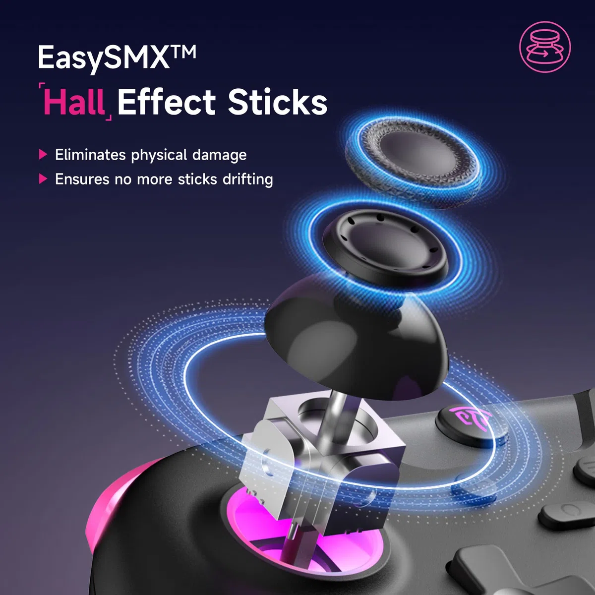 EasySMX X05 Mando PC Inalambrico con RGB Luz- Hall Joystick- Hall Trigger- 750 mAh Batería Recargable- Vibración- Turbo para PC/Switch/Móvil- Compatible con Black Myth: Wukong- Negro