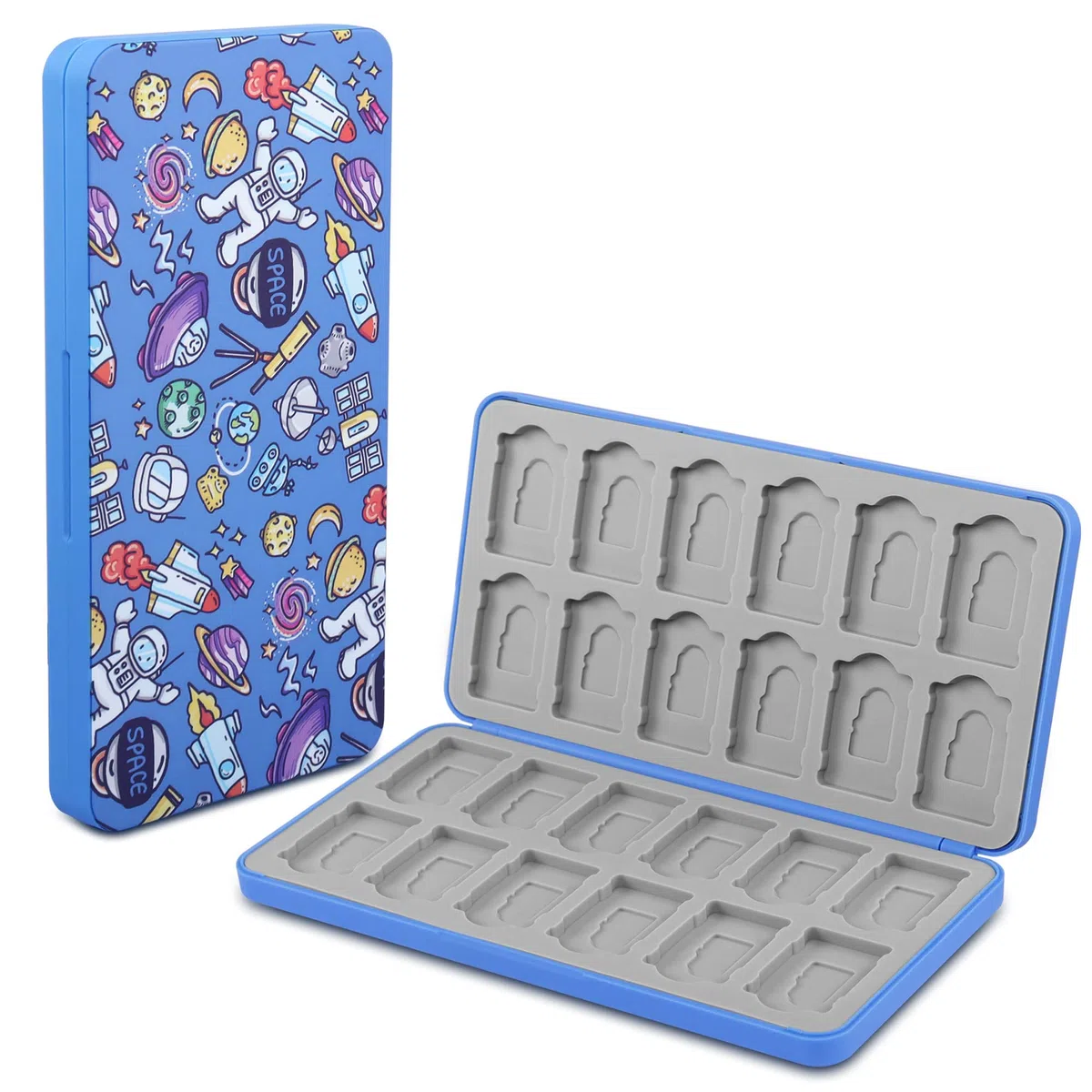 QIANRENON 24 en 1 Switch Tarjeta Caja Organizador Magnética MicroSD Juego Tarjeta Almacenamiento Caja, Acomoda 24 NDS+24 MicroSD tarjeta, para NDS Switch OLED Switch Lite, Azul /Patrón Astronómico