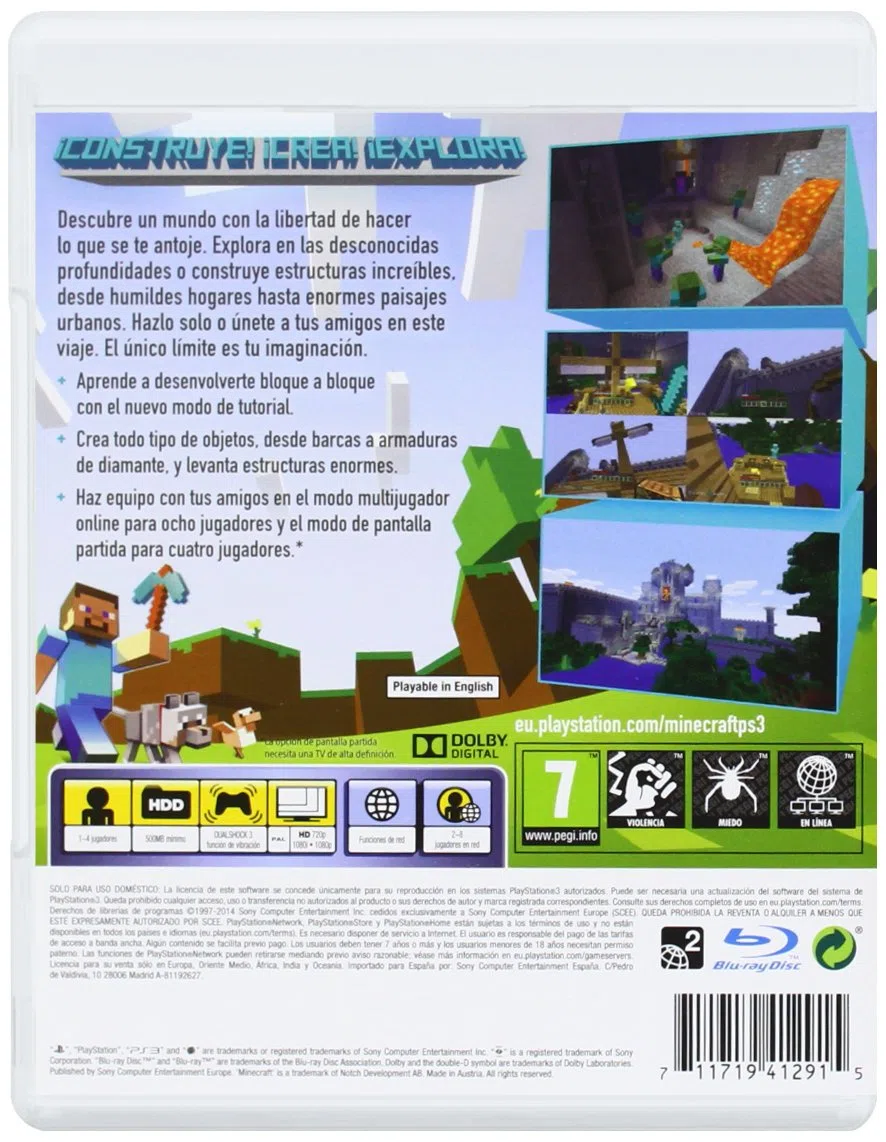 Sony CEE Games (Old Gen) Minecraft - Edición Estándar, PlayStation 3, Disco, Versión 117