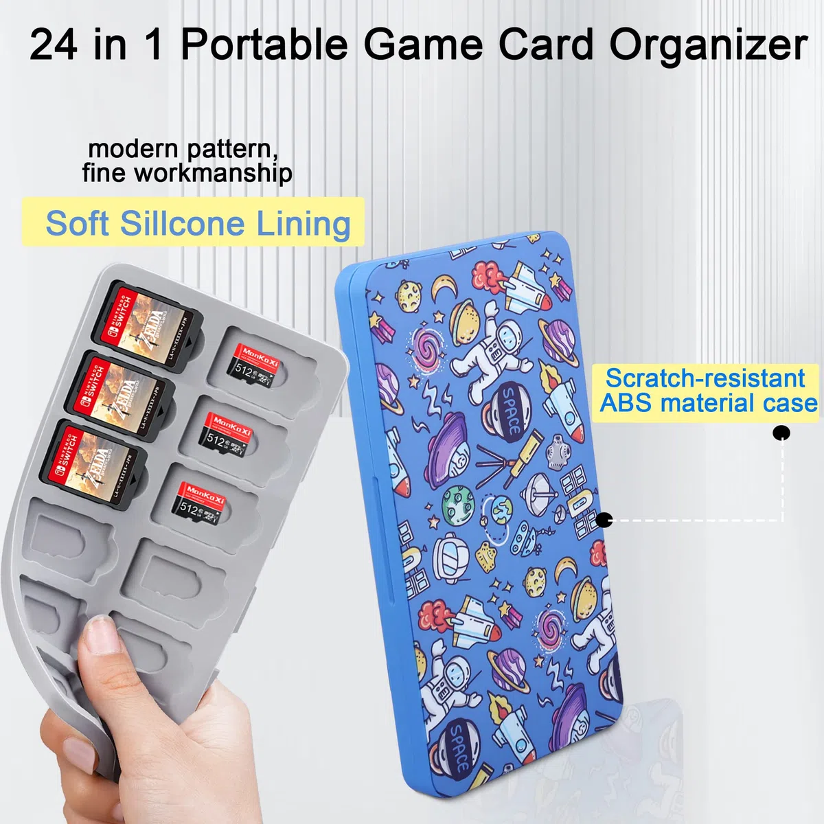 QIANRENON 24 en 1 Switch Tarjeta Caja Organizador Magnética MicroSD Juego Tarjeta Almacenamiento Caja, Acomoda 24 NDS+24 MicroSD tarjeta, para NDS Switch OLED Switch Lite, Azul /Patrón Astronómico