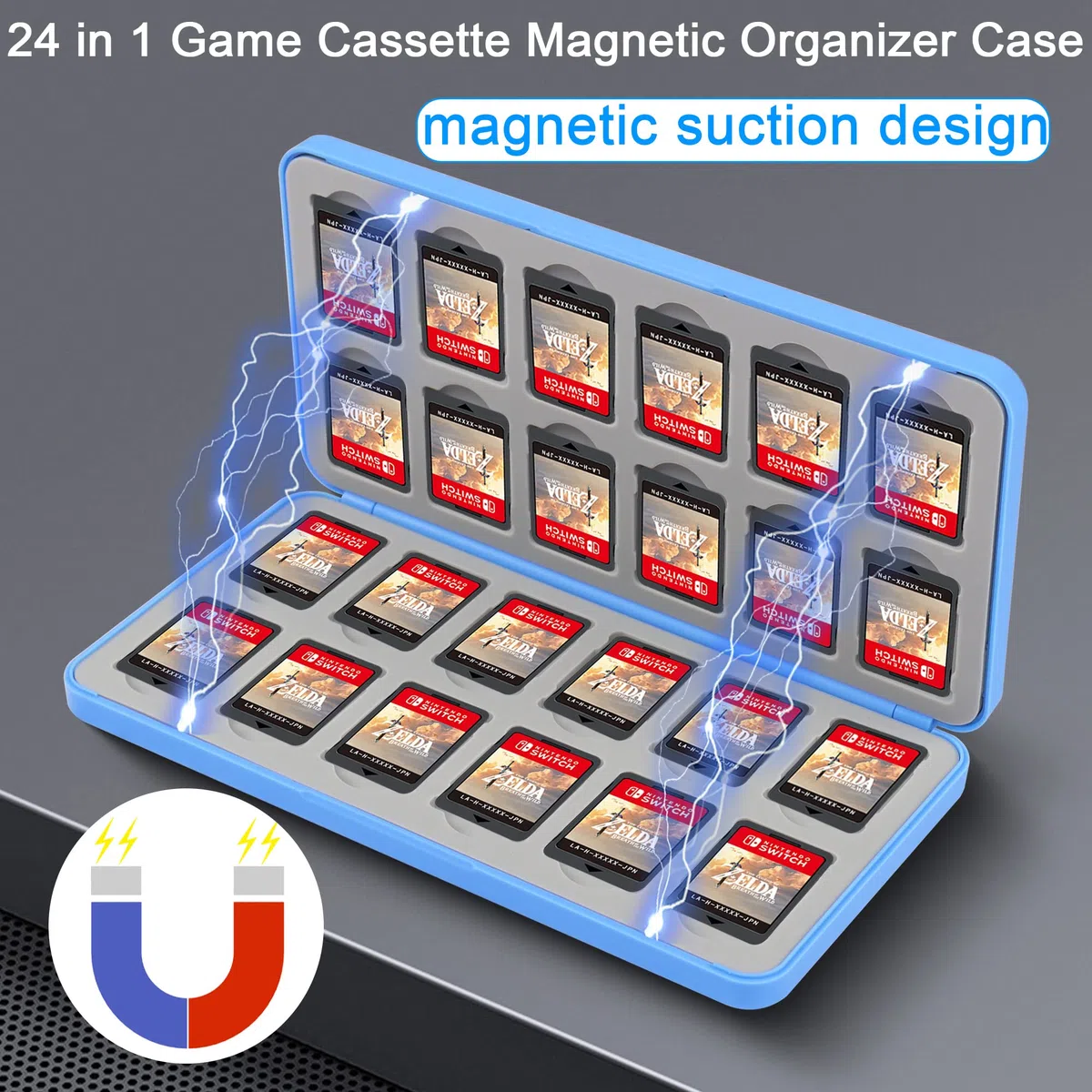 QIANRENON 24 en 1 Switch Tarjeta Caja Organizador Magnética MicroSD Juego Tarjeta Almacenamiento Caja, Acomoda 24 NDS+24 MicroSD tarjeta, para NDS Switch OLED Switch Lite, Azul /Patrón Astronómico