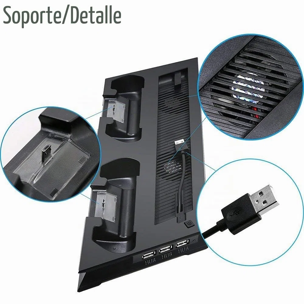 Base vertical vertical para PS4 Slim de carga y controlador de ventilador PlayStation 4 en 1