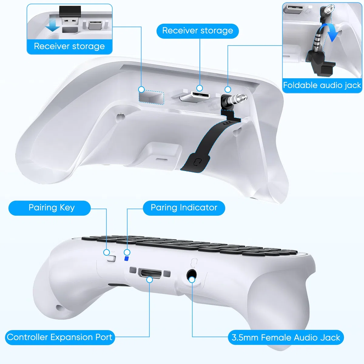 Teclado para Xbox Series X/S/Xbox One/One X/S, Elite One/2, teclado inalámbrico Bluetooth con receptor USB, altavoz integrado y conector de audio de 3.5 mm para Xbox (controlador no incluido)