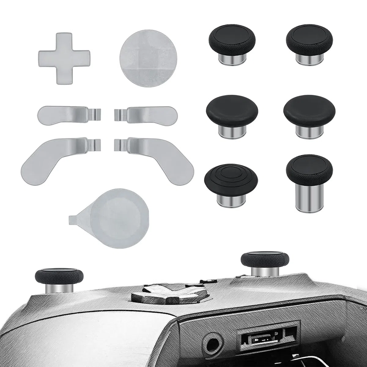 Mcbazel Kit 13 en 1 con Palancas de Metal para Xbox Elite Series 2, Kit de Reemplazo con Botones Magnéticos, 6 Palancas Magnéticas, 4 Paletas Traseras y 2 D-Pads para Xbox Elite Series 2, Plata