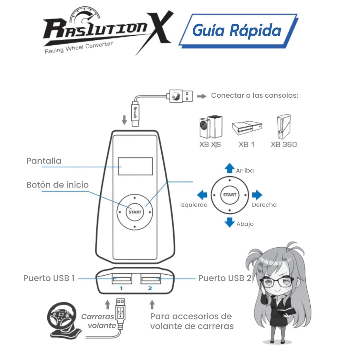Mcbazel Brook Ras1ution X Converter para Volante de Carreras para Xbox Series X|S/Xbox One/Xbox 360, Soporta más de 60 Volantes, Retroalimentación de Fuerza Ajustable, Personalización Mediante App