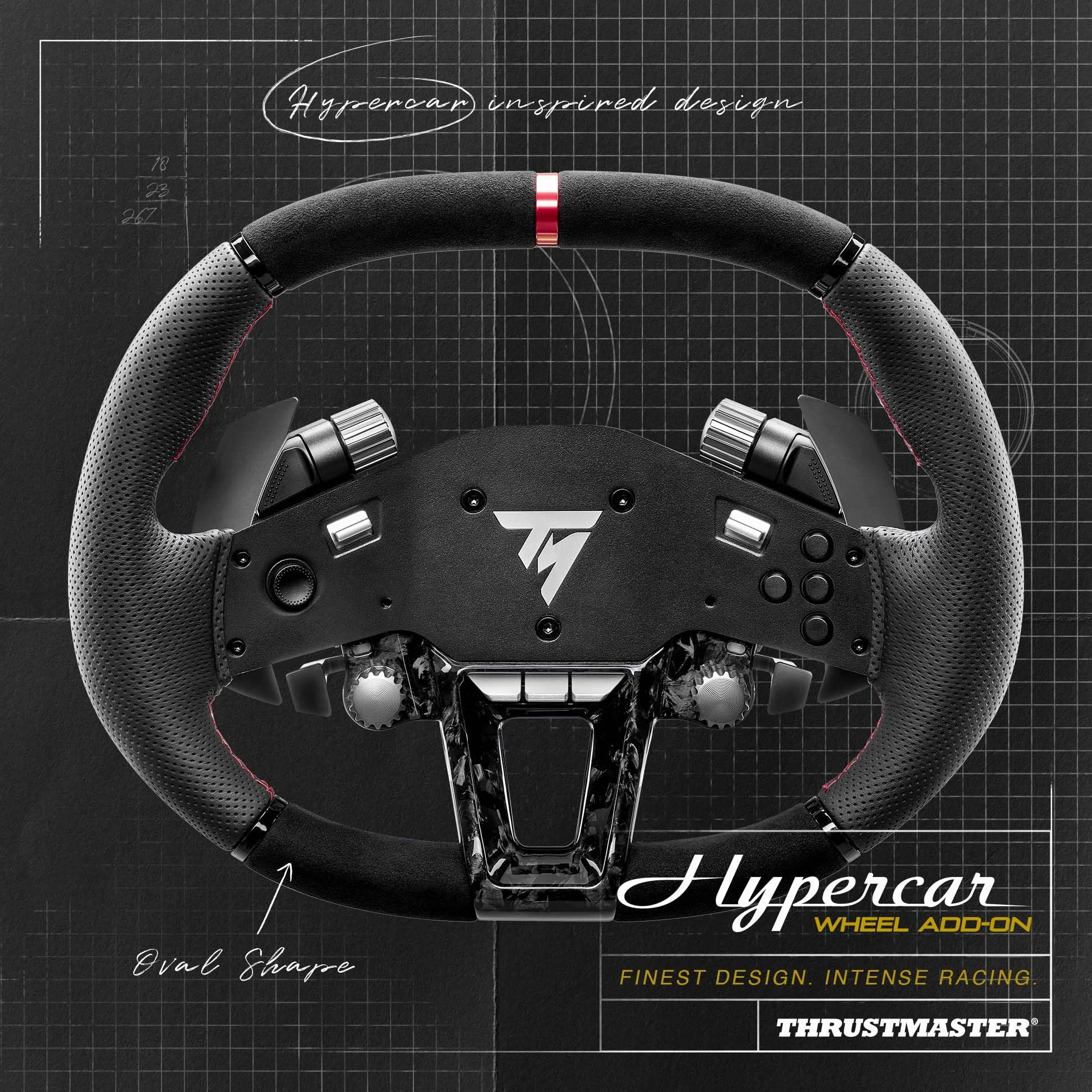 Thrustmaster Hypercar Wheel Add-On - Aro de Volante Premium (Cuero Auténtico y Carbono, Diseño Ovalado, Levas Magnéticas, Compatible con PS5, Xbox y PC) Licencia Oficial