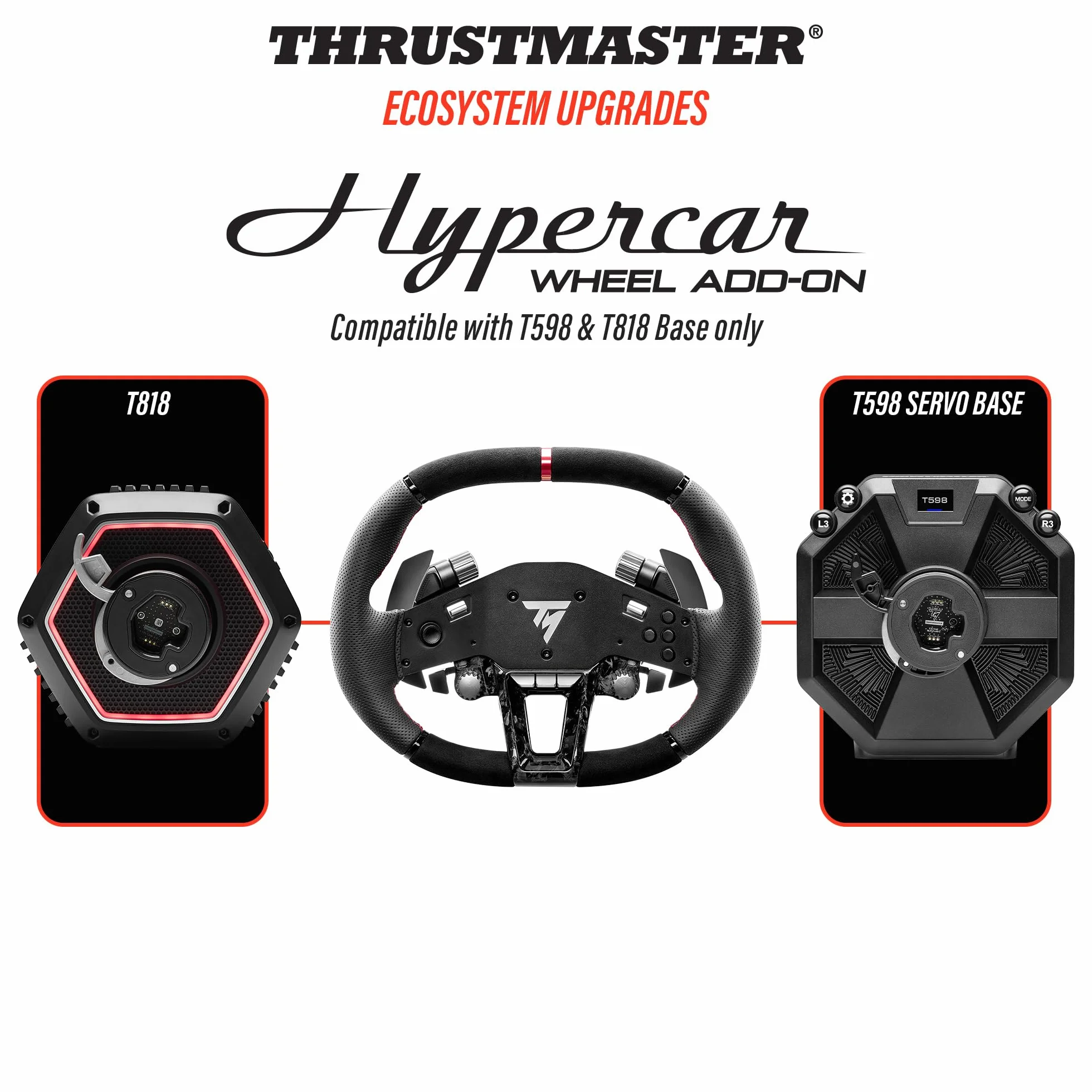 Thrustmaster Hypercar Wheel Add-On - Aro de Volante Premium (Cuero Auténtico y Carbono, Diseño Ovalado, Levas Magnéticas, Compatible con PS5, Xbox y PC) Licencia Oficial