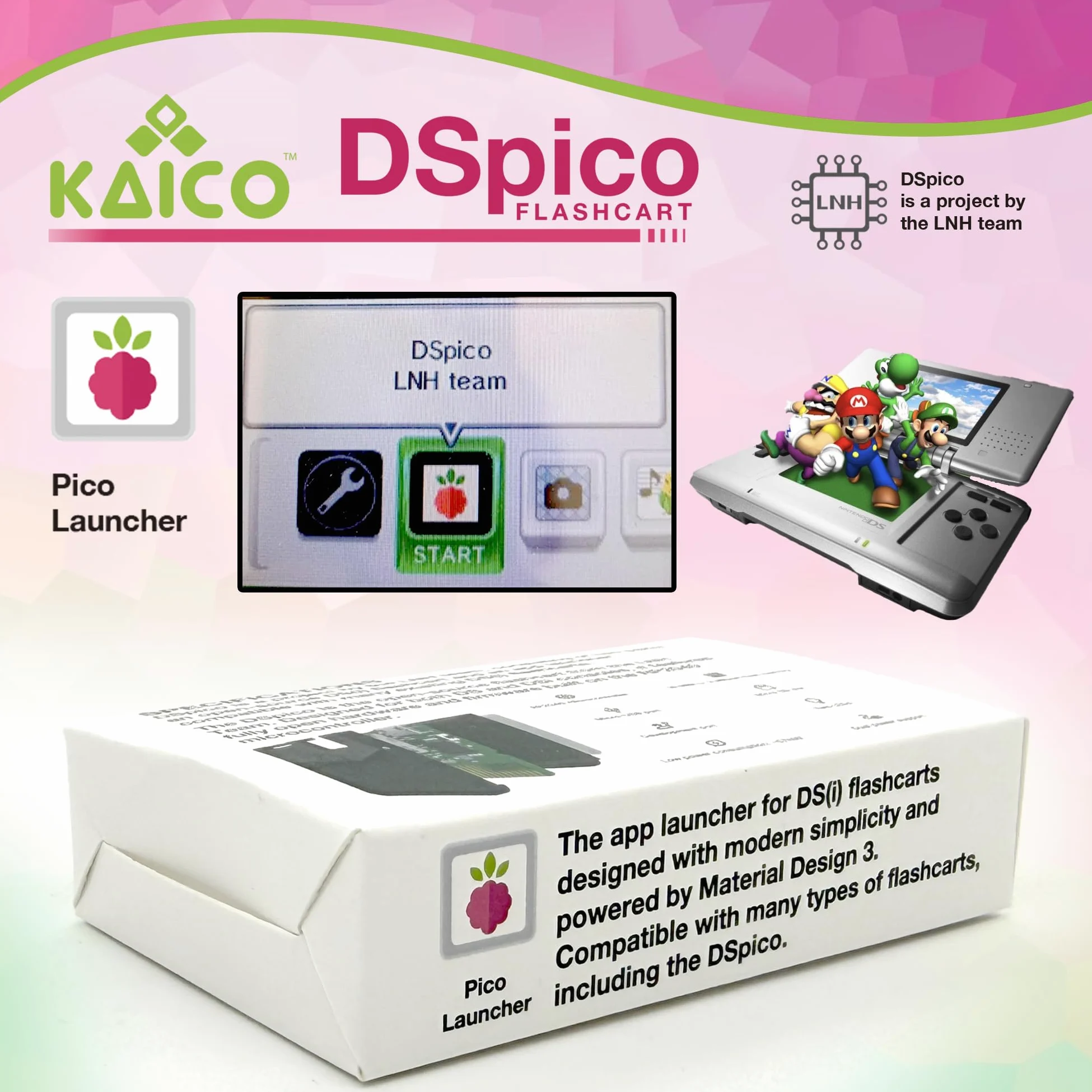 Kaico DSPico DS Flash Cart/Flash Card (R4 Upgrade) for Nintendo DS/DSi – 8GB MicroSD Included, LNH Open-Source RP2040 Design, Dual Power, 6MB/s SD Read, DS Mode & Pico Launcher Support