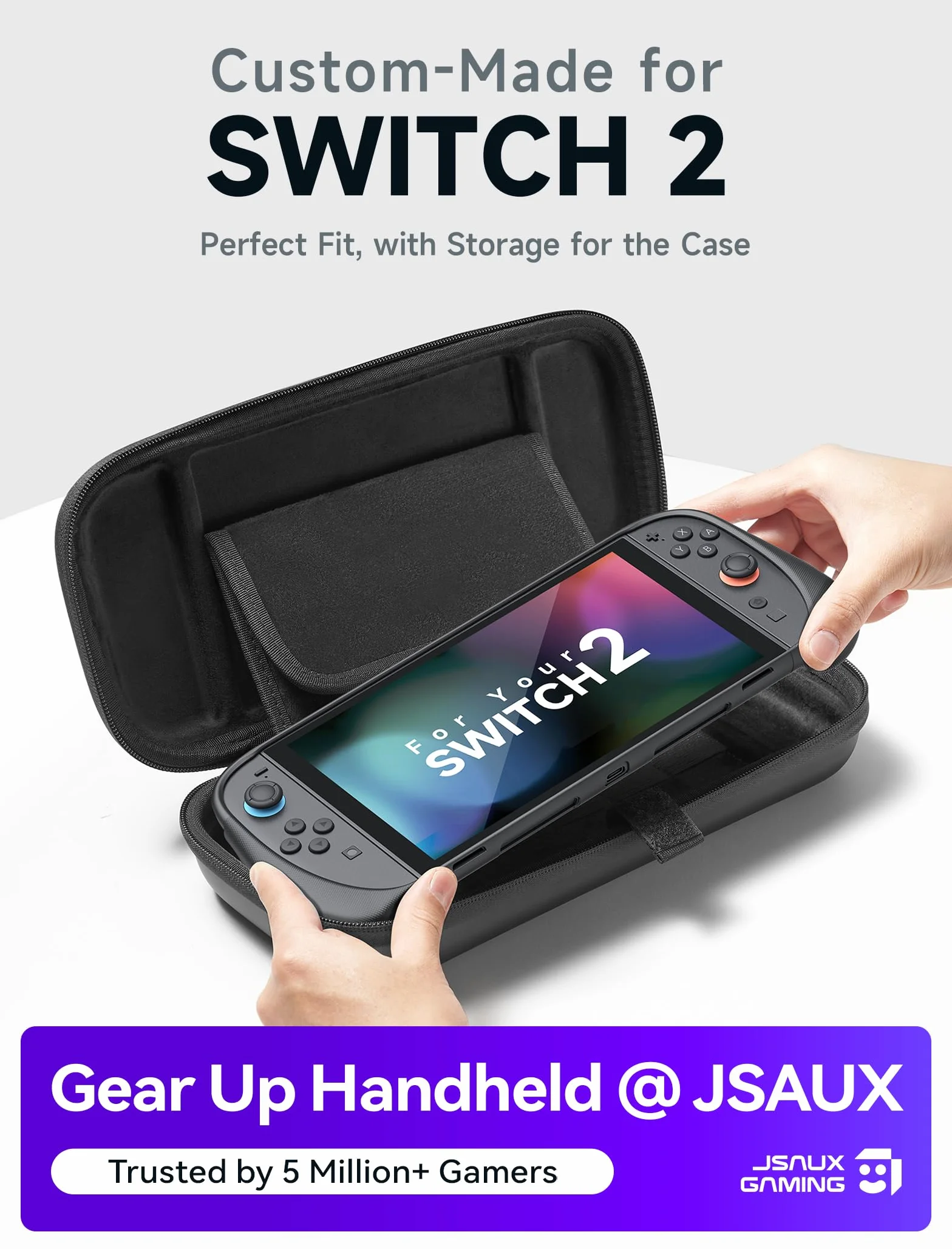 JSAUX Funda Compatible con Nintendo Switch 2 2025, Funda Protectora Rígida con 15 Ranuras para Tarjetas de Juego, Bolsa de Viaje Portátil para la Consola Switch 2 y Accesorios, Negro
