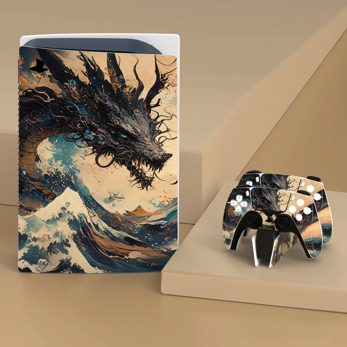 PlayVital Calcomanía Vinilo para ps5 Edición Disc - Pegatina Completa para Consola, Control, Estación de Recarga, Control Remoto y Audífonos, Skins Cubierta Protectora Adhesiva(Dragón Tempestad)