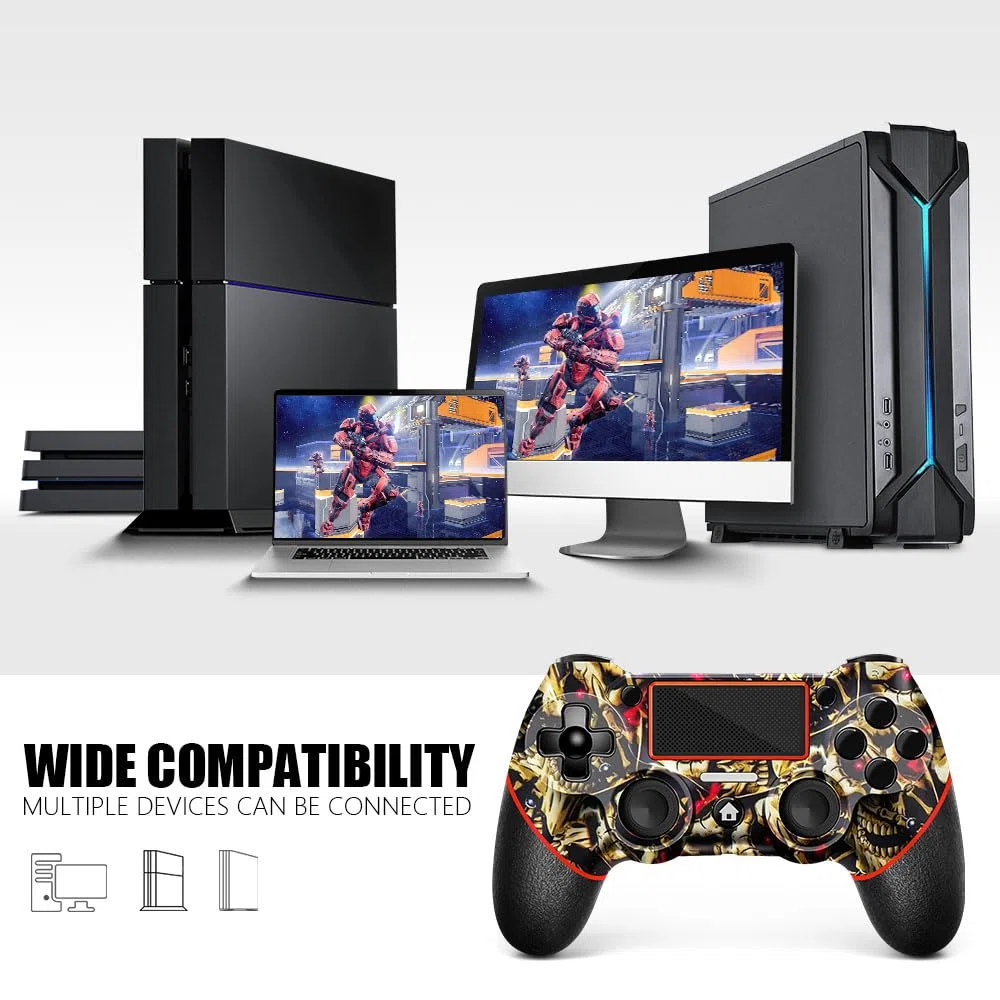 AceGamer Mando Inalámbrico para PS4，Mando de Juego para PS4/Pro/Slim/PC，Gamepad Joystick con Turbo/Botón Trasero/Doble Vibración/6-Axis Sensor Giroscópico/Panel Táctil (Esqueleto dorado)
