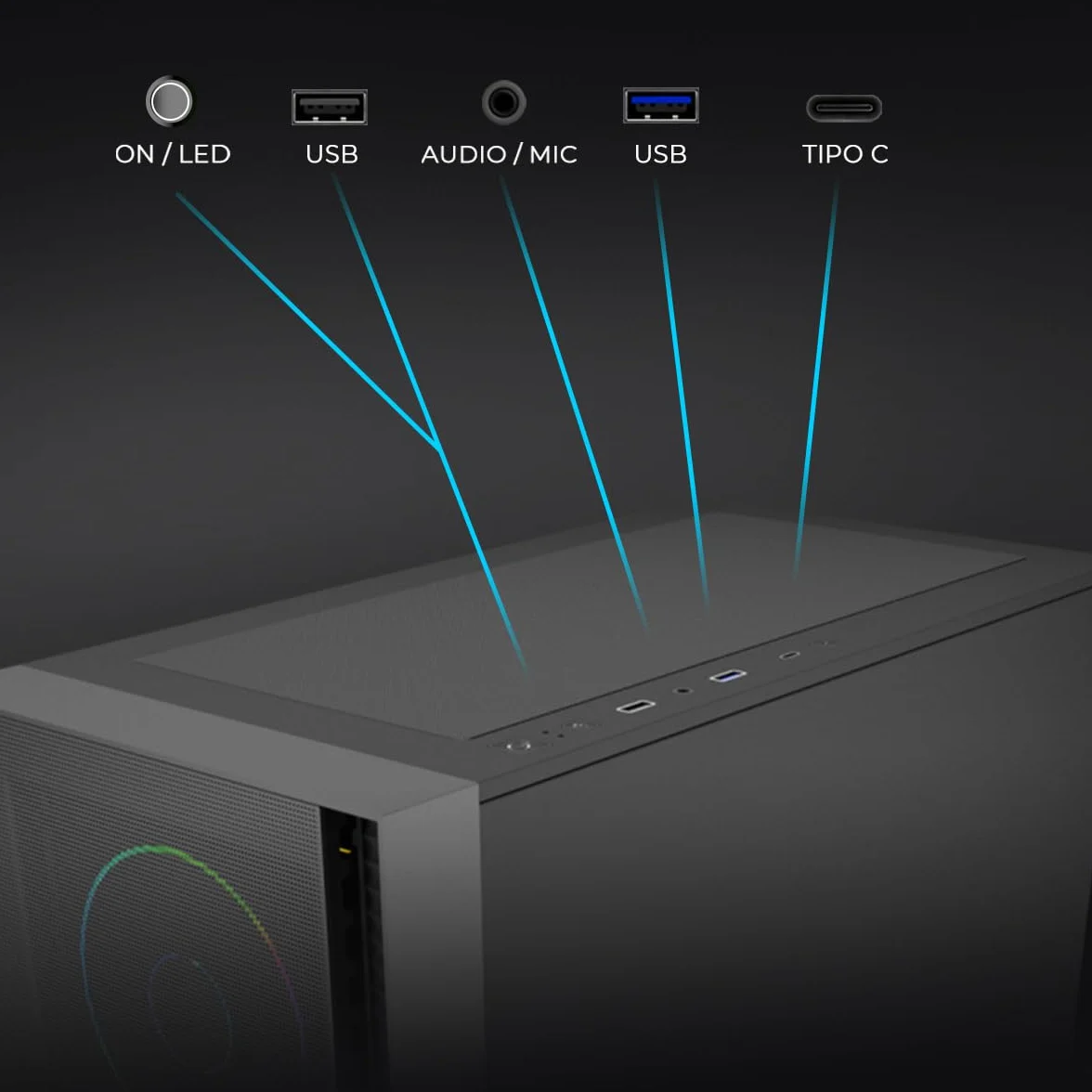 YEYIAN PC Gaming Elara Z5 Copilot Esports AMD Ryzen 5 9600X 6 Cores a 5,4 GHz | NVIDIA GeForce RTX 5060 8GB GDDR7 | 32GB DDR5 6000 MHz | 1TB SSD M.2 NVMe Gen4 | LAN, WiFi, Bluetooth | Windows 11 Pro