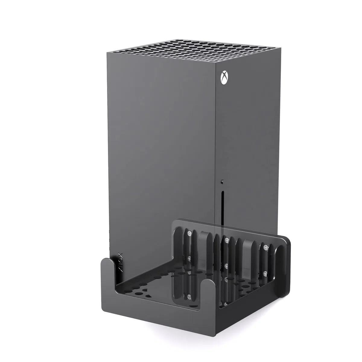 PlusAcc Soporte de pared para Xbox Series X - Soportes de disipación de calor rápido, ahorra espacio en tu escritorio y mantiene tu área de juego organizada (dispositivo no incluido).