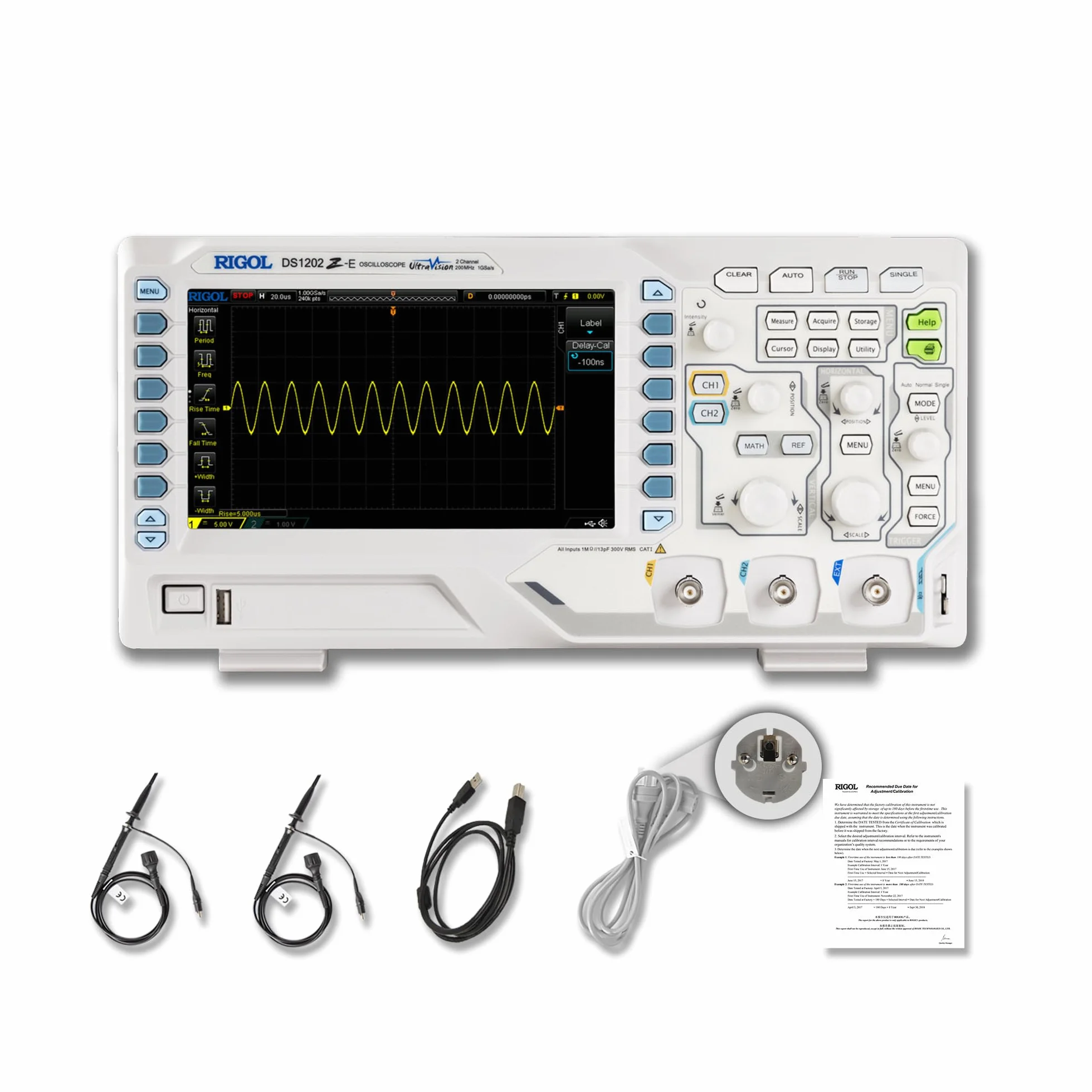 RIGOL Osciloscopio,DS1202Z-E Osciloscopio Digital,200 MHz,2 canales+EXT,pantalla de fósforo HD de 7 pulgadas,Alta relación calidad-precio,ideal para I+D,mantenimiento y enseñanza en laboratorio