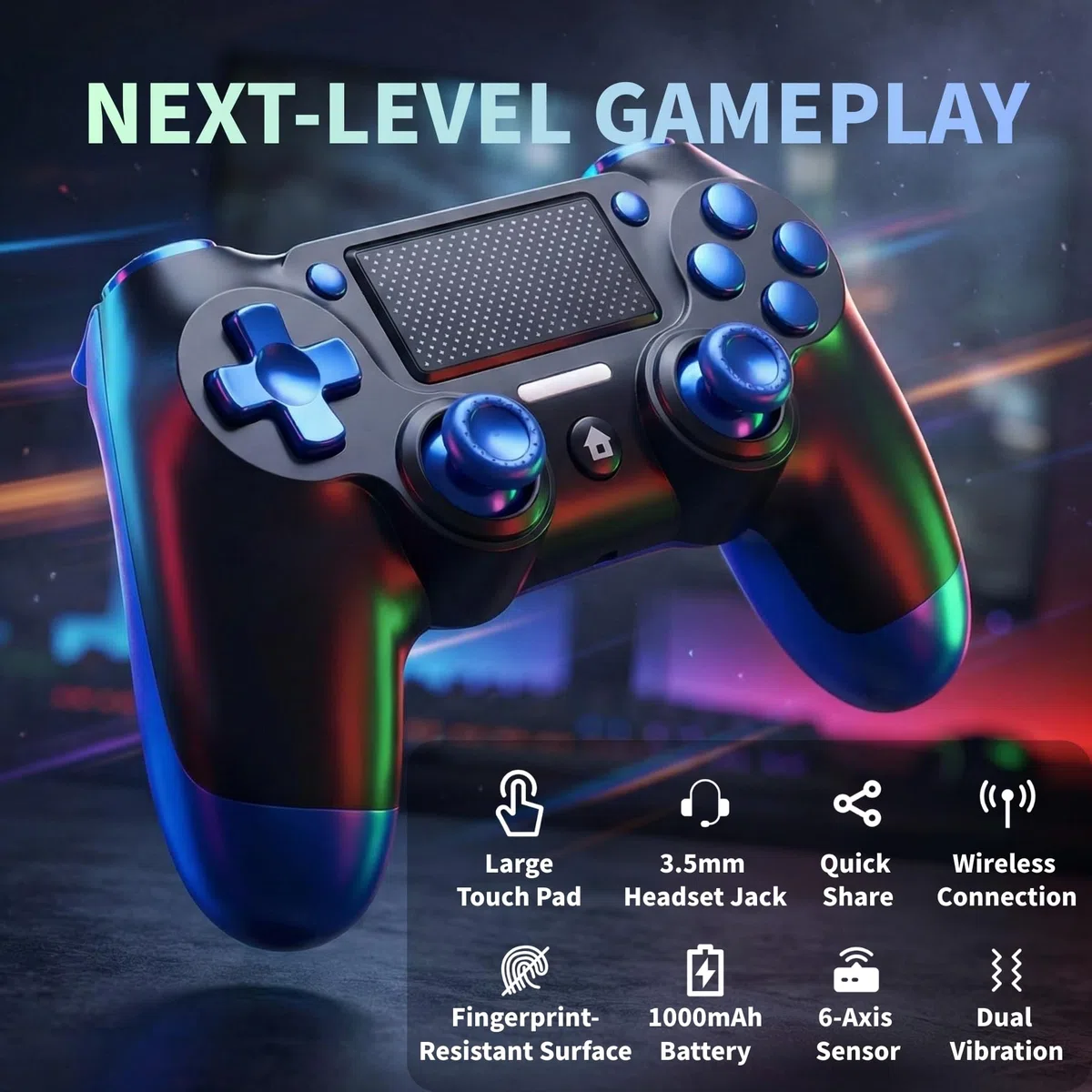 Mando Inalámbrico para PS4, Joystick Controlador para PS4/Slim/Pro/PC, con Clavija de Audio, Vibración y Seis Ejes, Panel Táctil