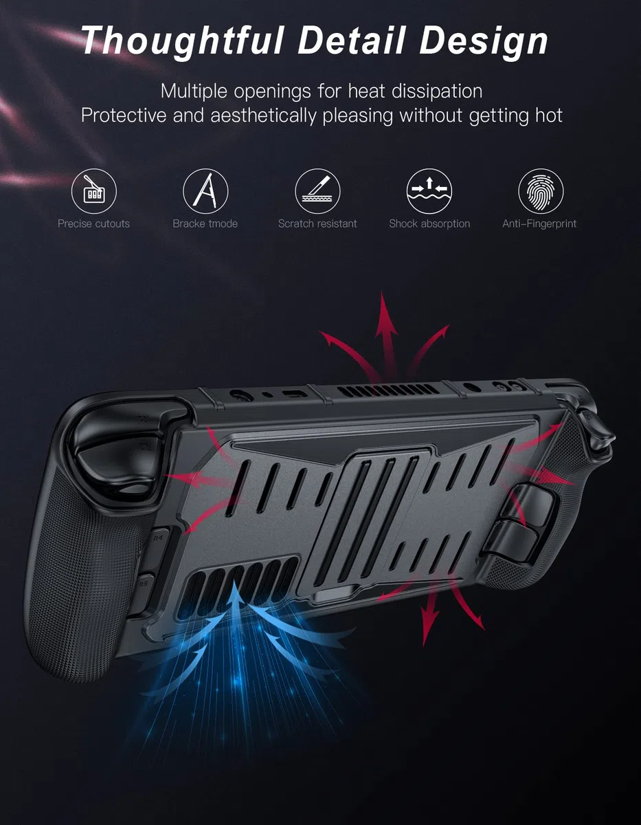 Benazcap Funda para Steam Deck OLED 2023/Steam Deck 2021, Funda Dura Resistente a los Impactos con Soporte Incorporado, Compatible con la Consola Valve Steam Deck, Negra