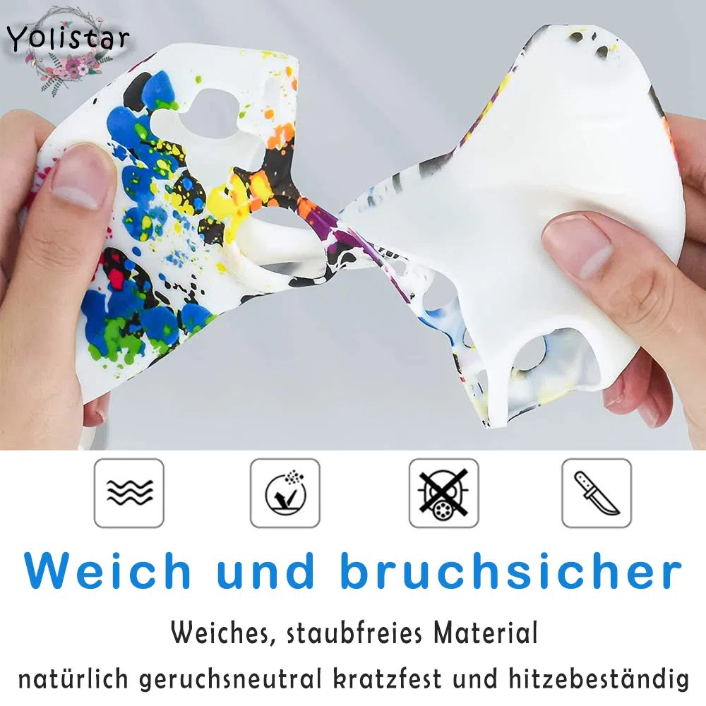 Yolistar - Carcasa para mando PS5 DualSense, funda de silicona flexible sin límite x 1 (blanco Camuflaje) con 4 asas de pulgar compatible con Sony Playstation 5
