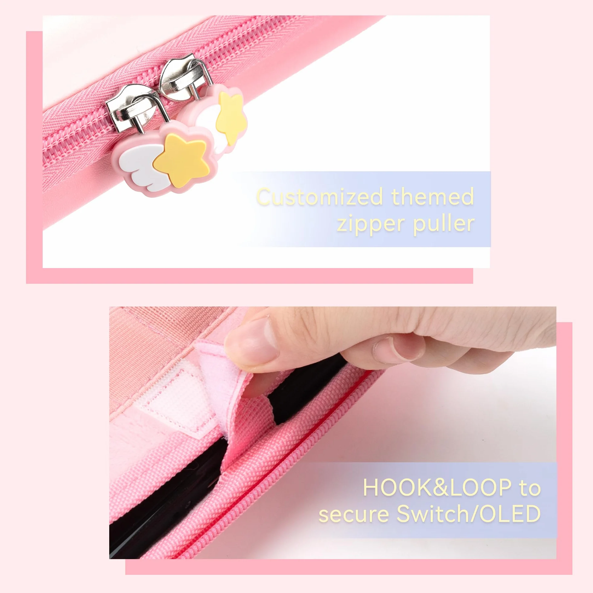 GeekShare Estuche Rígido Rosa Compatible con Switch/Switch OLED, Anti-Caída Impermeable Gran Capacidad Compatible con Consola Switch y Accesorios de Juego - Star Wing, Rosa, Organizador de Bolsa