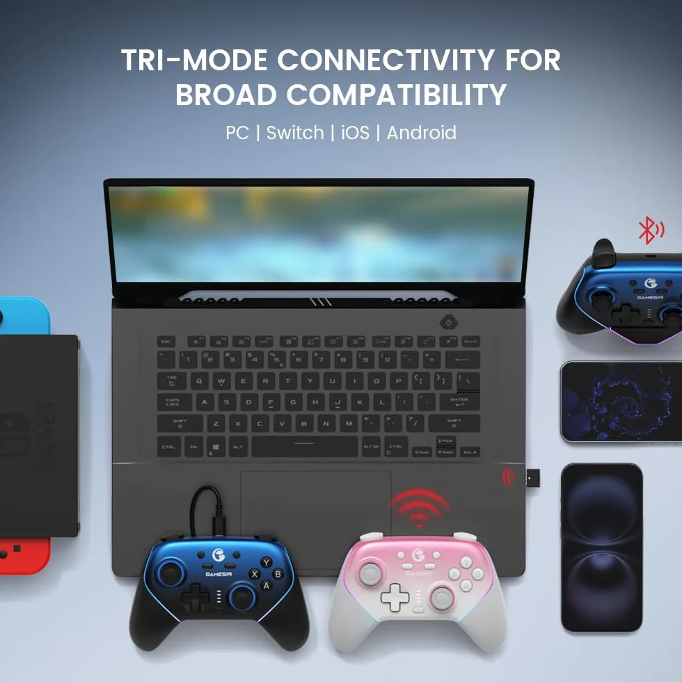 GameSir Super Nova Mando Inalámbrico con Base de Carga – Sticks Hall Effect, Gatillos Ajustables – Switch Gyro, PC, Móvil – Nightfall Blue