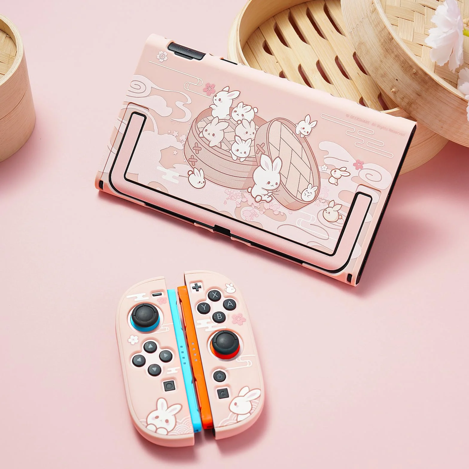 GeekShare Funda acoplable Kawaii para Switch 2, diseño antiarañazos y de absorción de golpes, con diseño de conejo moño al vapor