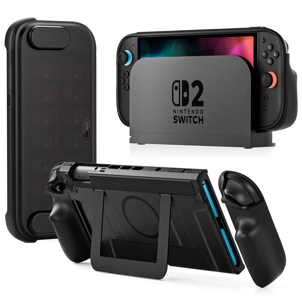 ZOZOVR P2 - Carcasa para Nintendo Switch 2 con Agarre Antideslizante, diseño magnético y Soporte Estable, protección Completa, con 12 Ranuras para Tarjetas