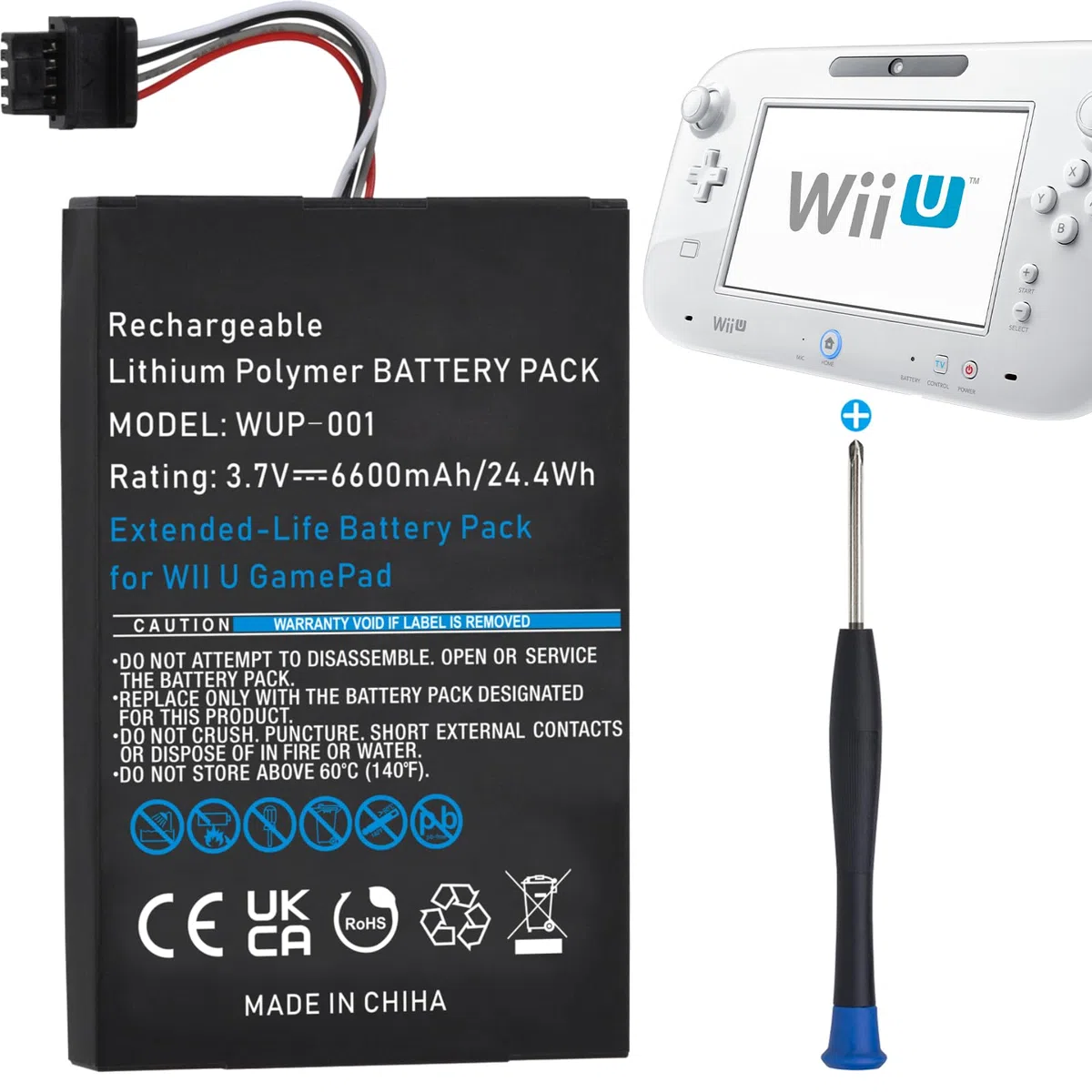 Batería de repuesto WUP-001 para Wii U Gamepad, 6600 mAh, 3,7 V, alta capacidad, con destornillador