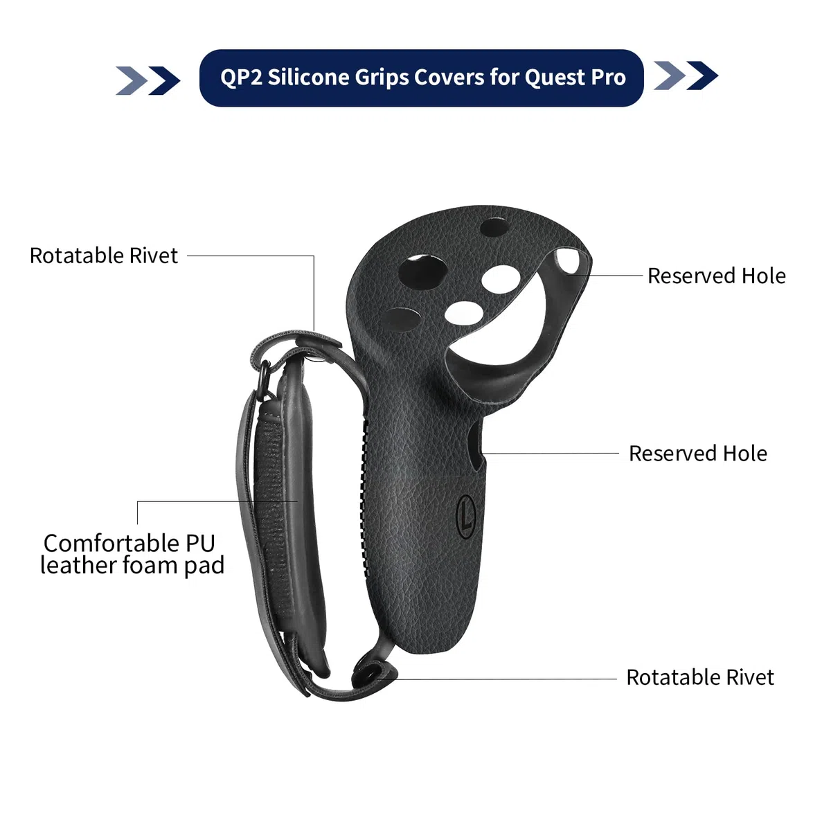 Globular Cluster QP2 Silicone Grips Covers for Meta Quest Pro Controller-Silicone Grip Cover Protector Equipped with Knuckle Straps with PU Leather Cushion Pad (Black)